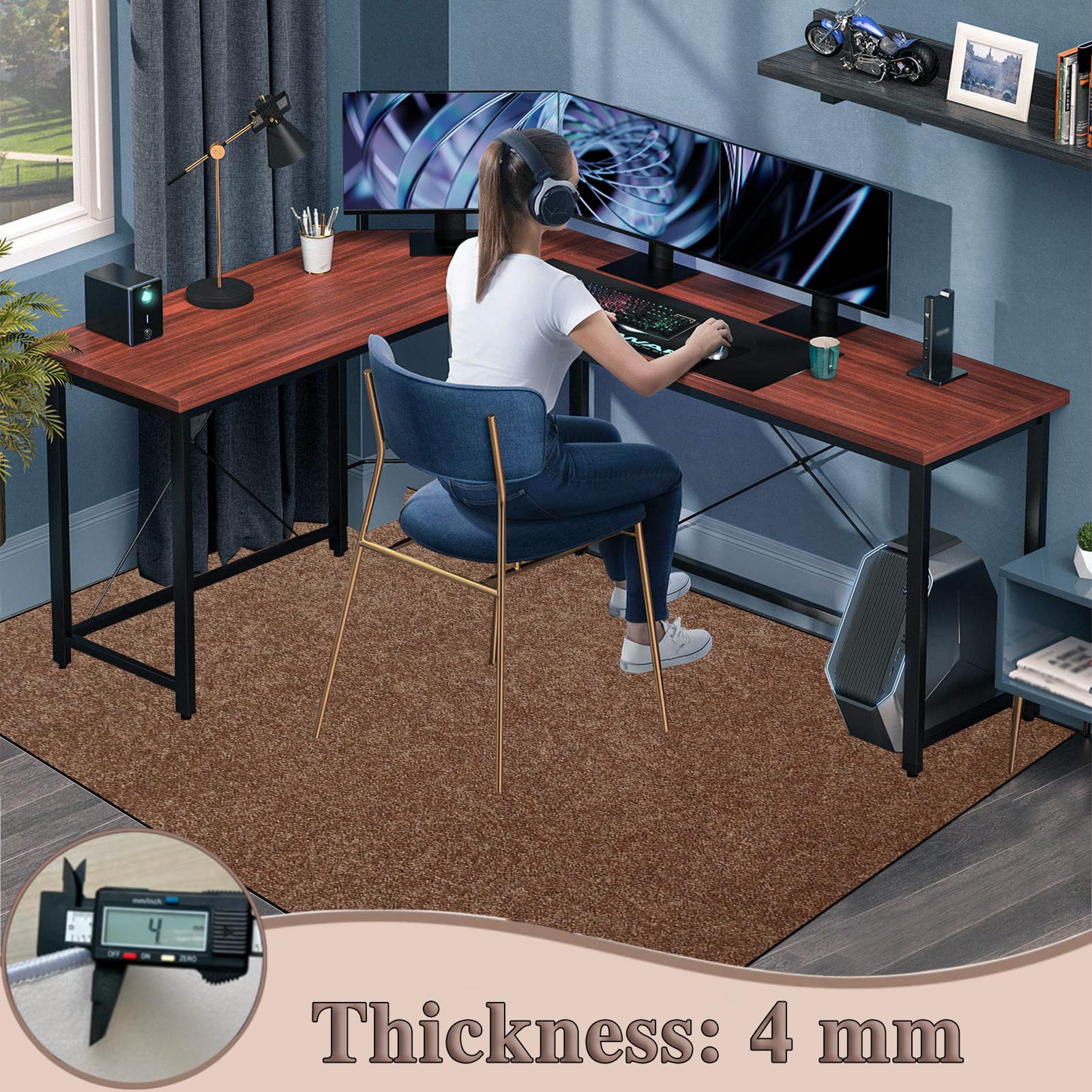 Alfombra Silla Oficina Gaming 120 x 140 cm, Protector Suelo Silla Ruedas, Alfombrilla de Protección para Suelos Duros, Protector Suelo Silla de Escritorio, Tapete Protector de Suelo antiarañazos