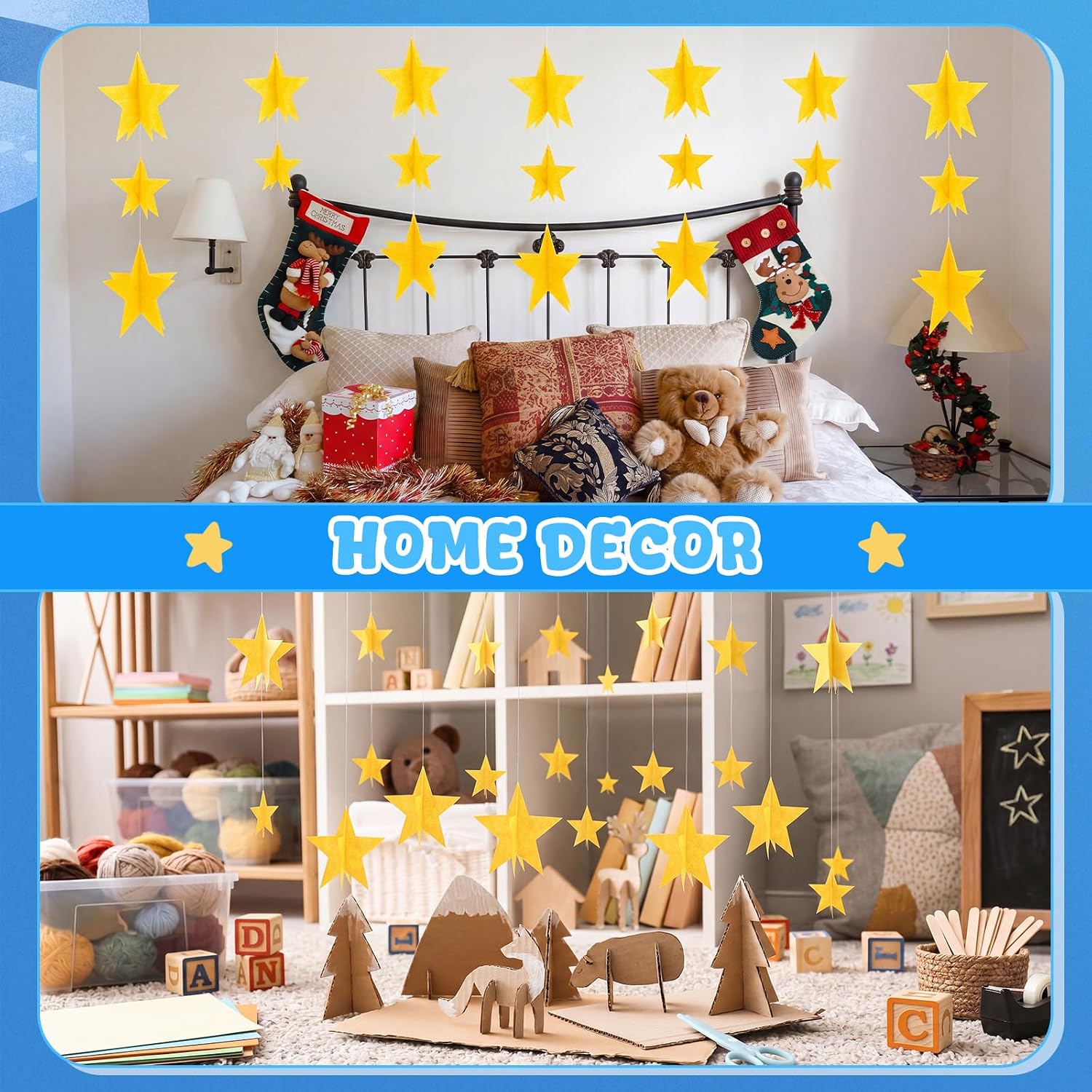 Flutesan 16 Pcs 3D Felt Hanging Stars, 2 Sizes Decor for Party & Home