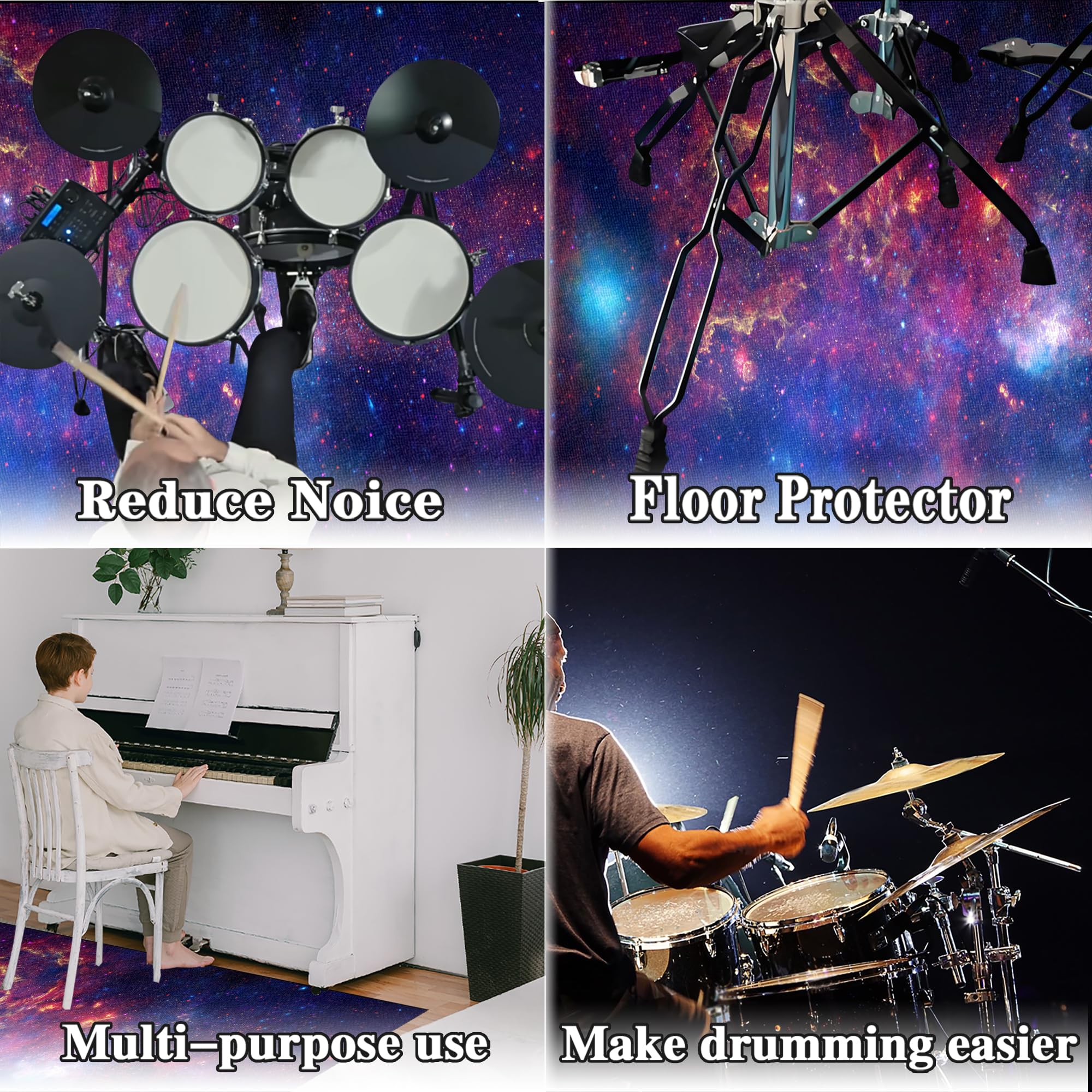 Tappeto per Batteria Tappeto a Tamburo Professionale Tappetino per Batteria Elettronica Strumenti Musicali Coperta Antiscivolo Tappetino Insonorizzato Tappeto Drum Accessori per Batteria 230 x 180 cm