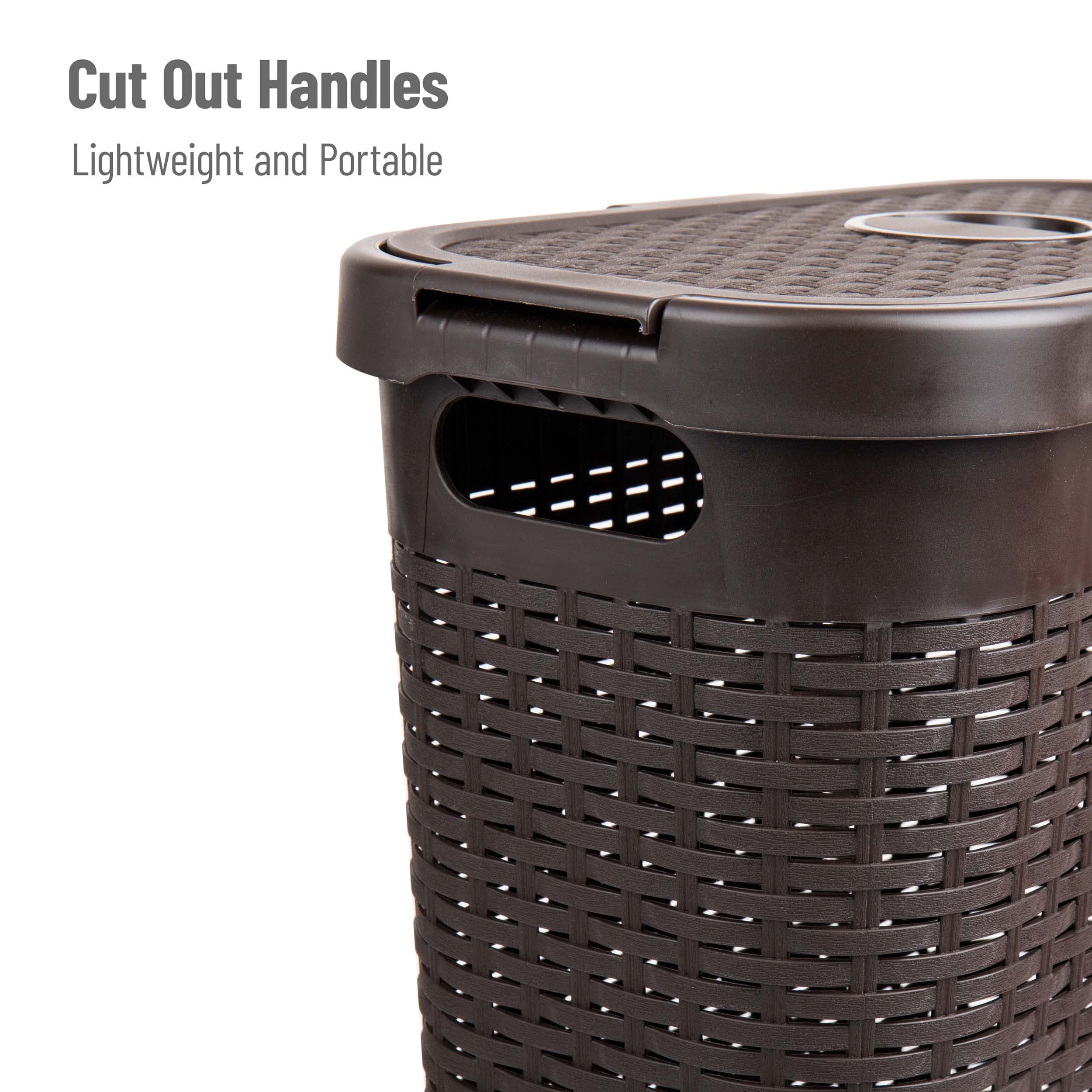 Mind Reader, Cesto portabiancheria sottile da 60 L, con coperchio, design a vimini, plastica, 44,83 x 34,82 x 61,34 cm, set da 3, colore: avorio