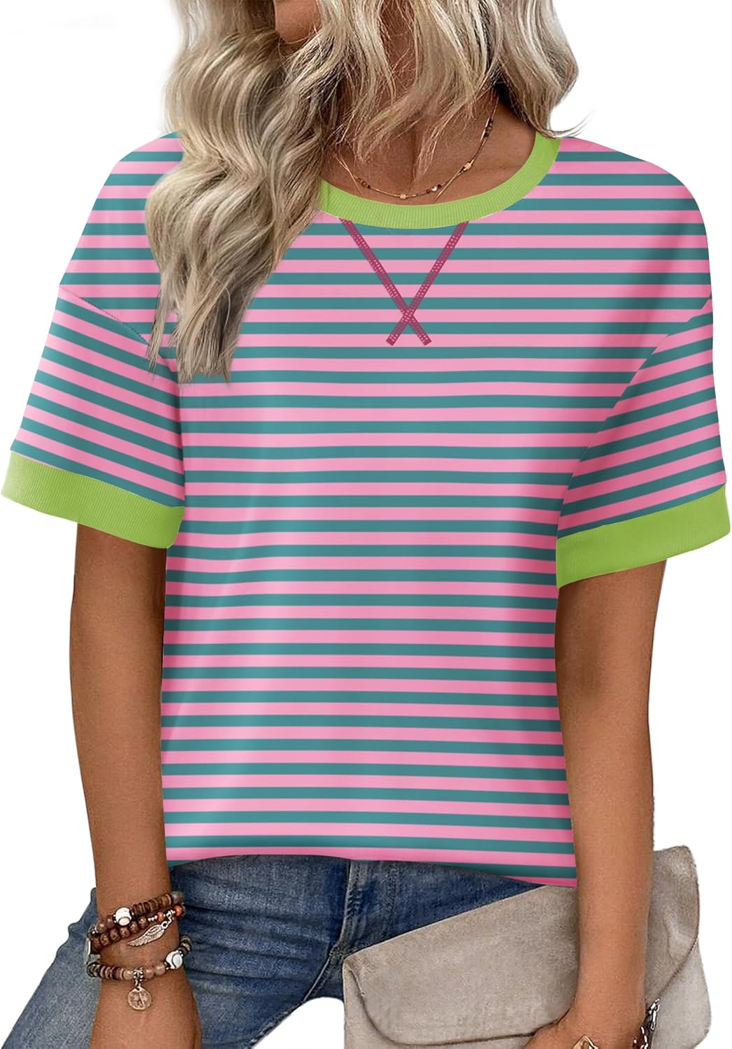 Zeagoo Womens Summer Tops Oversized Crewneck Short Sleeve T Shirts Casual Loose Fit Blouse Y2K 2025 Striped Basic Tee Zeagoo Womens Summer Tops Oversized Crewneck Short Sleeve T Shirts Casual Loose Fit Blouse Y2K 2025 Striped Basic Tee