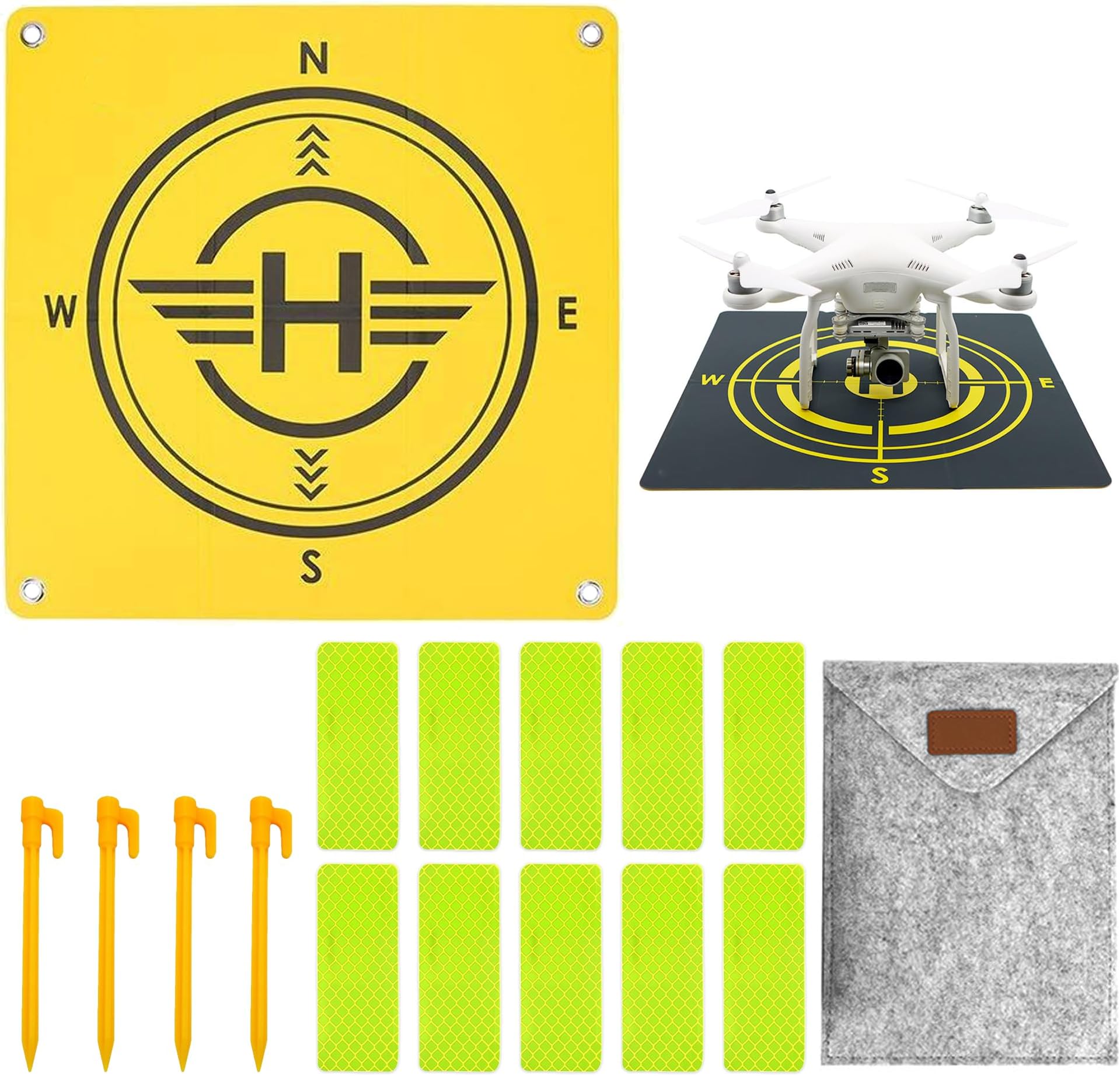 Drone Landing Pad, Foldable Helipad with Storage Bag, Universal Two-Sided Waterproof Launch Pad for Mini 4 Pro/Mavic 3/Air 3, Includes Reflective Stickers & Ground Stakes (21.7 inch)