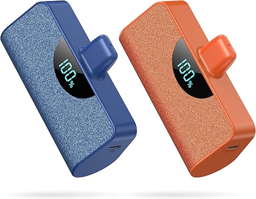 Paquete de 2 Cargador portátil pequeño de 5200 mAh para iPhone, cargador de batería ultra compacto PD de carga rápida, pantalla LCD, mini batería