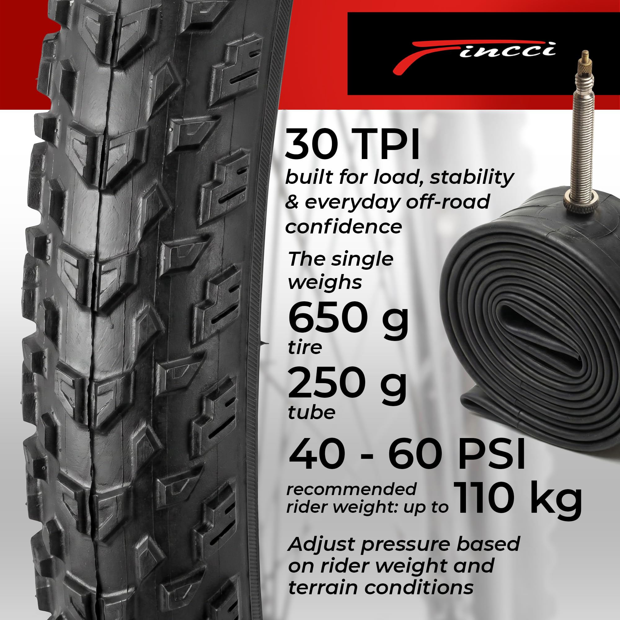 Fincci Copertone Mtb 27.5 - Set Pneumatici Pieghevole 27.5x2.10 Pollici 54-584 con 2 Presta Camera daria, Gomme Oncamp per bici da corsa, Strada, Mountain Bike, E Bicicletta, Confezione da 2 accessori