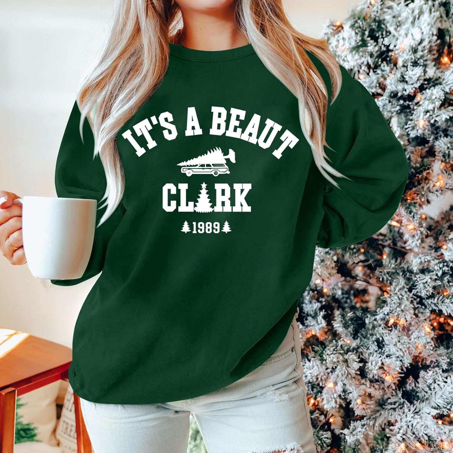 Christmas Sweatshirts for Women It's A Beaut Clark Sweatshirt Funny Christmas Tree Graphic Long Sleeve Shirts - Image 2