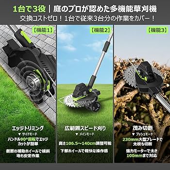充電式草刈り機 コードレス電動草刈機 電量表示 PSE認証 4000mAh 園芸 Amazon.co.jp: 充電式草刈り機【独自の草巻き防止構造 2025年新登場 1