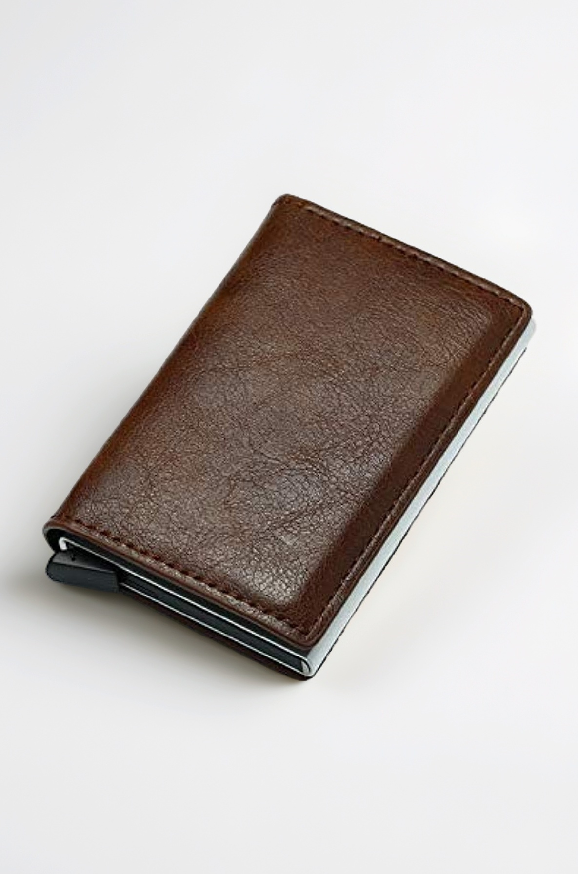 New Antitheft Men and Women Credit Card Holder RFID Aluminium Business Card Holder Crazy Horse PU Leather Mini Wallet (FL20) (Coffee)