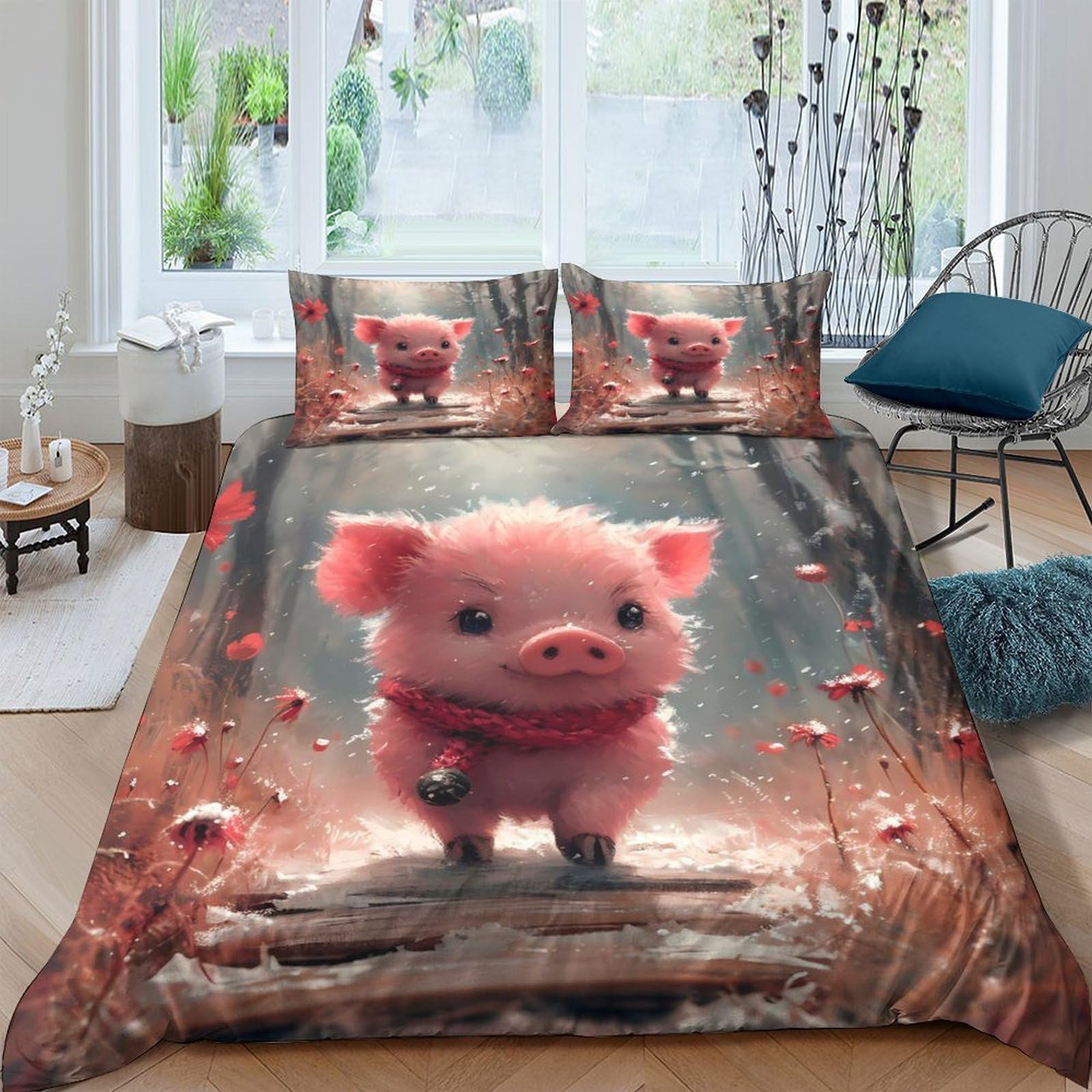 Ctjqhvkz Style-4 3D Printed Cute Piggy Fitted Sheet Microfiber Soft Breathable Forest Scene Bed Cover For Bedroom Guest Room Decor Single（135X200cm）