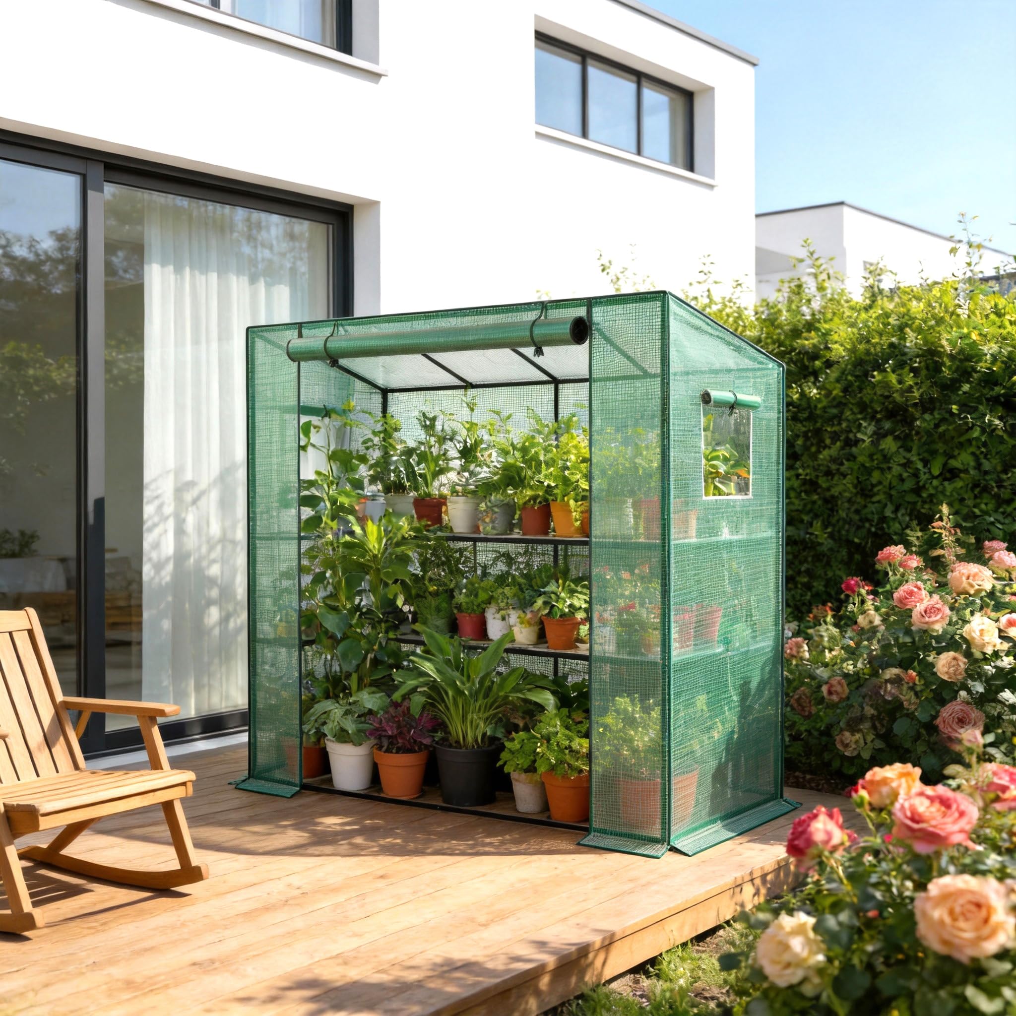 YRHome Serre à toit incliné - 200 x 80 x 150 cm - Avec porte et fenêtre enroulable - Respirante - Tubes en acier galvanisé - Protection UV - Pour légumes - Vert