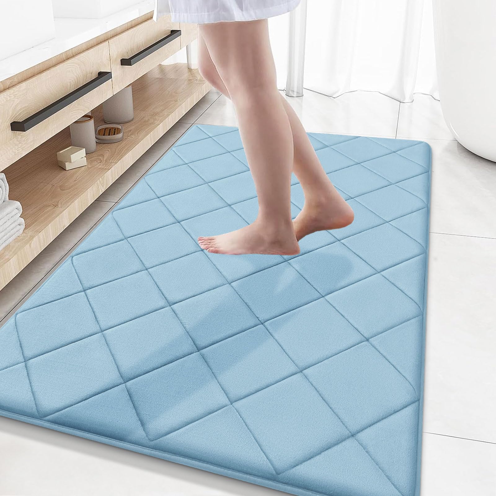 OLANLY Memory Foam Bath Mat 59x34, Ultra Soft and Absorbent Bathroom Rugs, Machine Washable, Comfortable Bath Carpet for Bathroom Floor, Tub and