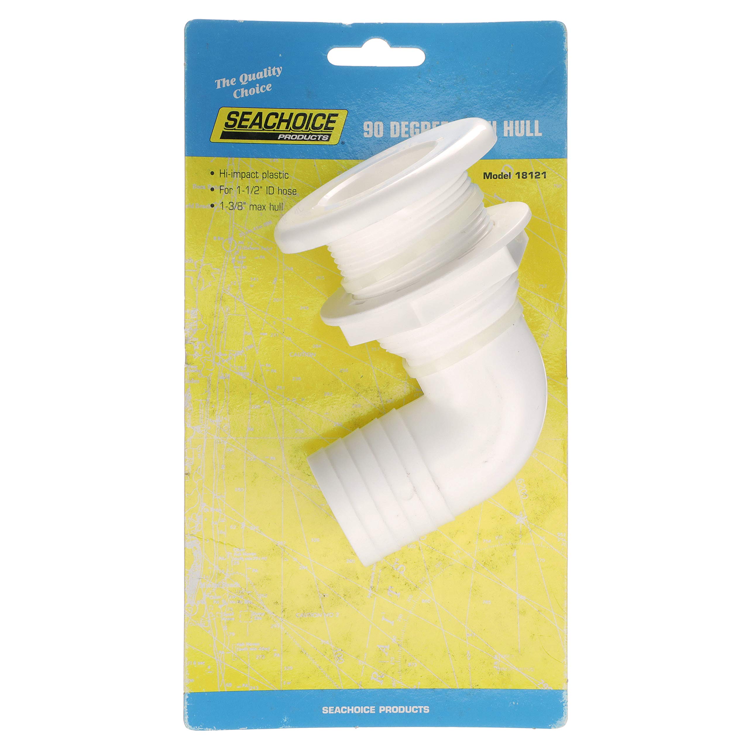 Seachoice 90-Degree Thru-Hull Connector, Fits 1-1/2 in. ID Hose, 1
