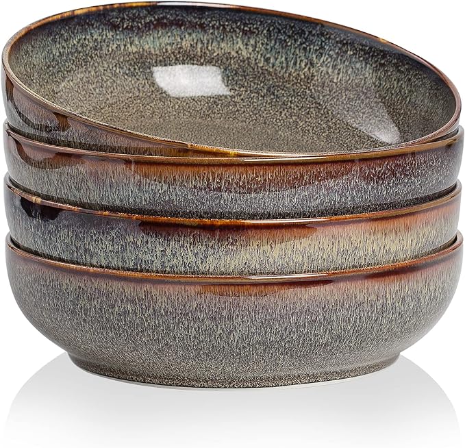 30oz Pasta bowls set - 8" serving bowls - salad bowls set of 4 - Large ceramic bowls - Dinner bowls- Microwave safe bowls