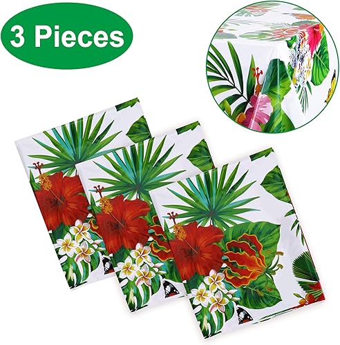 Miniatura 2 de Paquete de 3 manteles hawaianos Luau para decoración de fiestas, manteles rectangulares de plástico desechables Hawaii, mantel de hojas de palma
