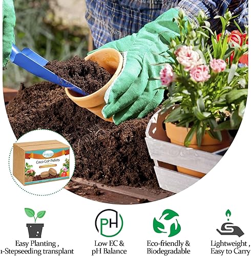 Miniatura 46 de Legigo 100 pellets de fibra de coco orgánico de 1.575 in para plantas, tierra comprimida de fibra de coco, pellets de fibra de coco para plantar