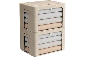 2 Pack Clothes Storage Bins - Stackable Metal Frame Storage Box & Organizer