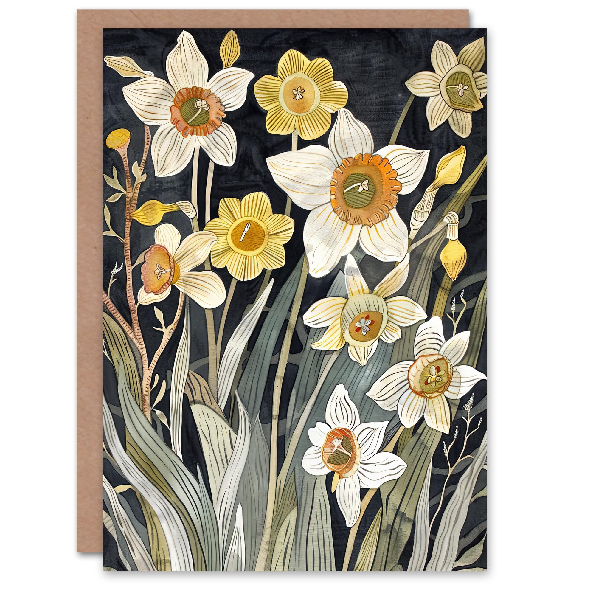 Artery8 Greeting Card Dark Daffodils in Bloom Artwork Spring Floral For Her Woman Birthday Card
