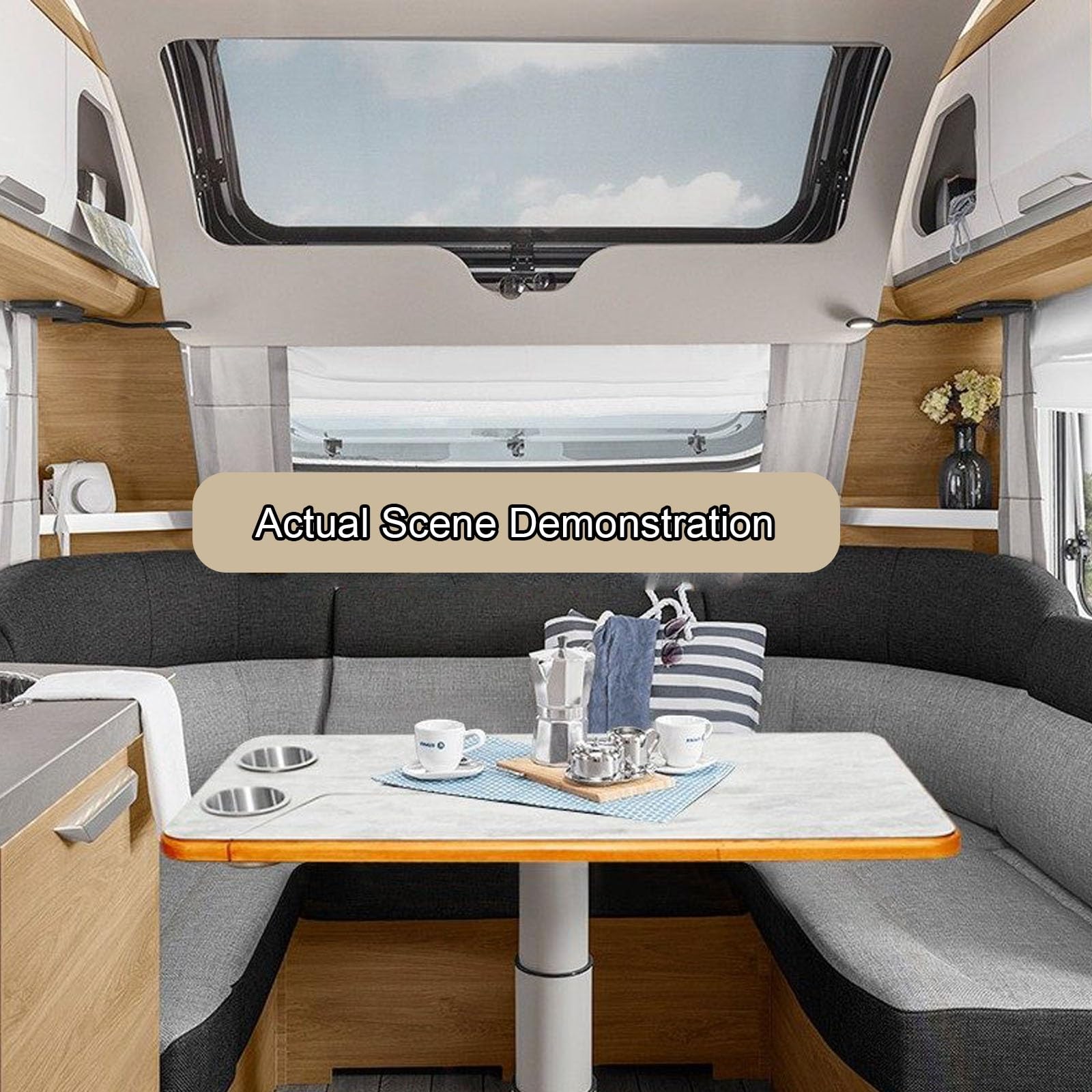 Plateau de RV Table Pliable Amovible, 2 Porte Gobelets en Acier Inoxydable Camper Table, Plateau Seul, pour Camping Car, Yacht, Caravane, Bateau, 80x39x2cm