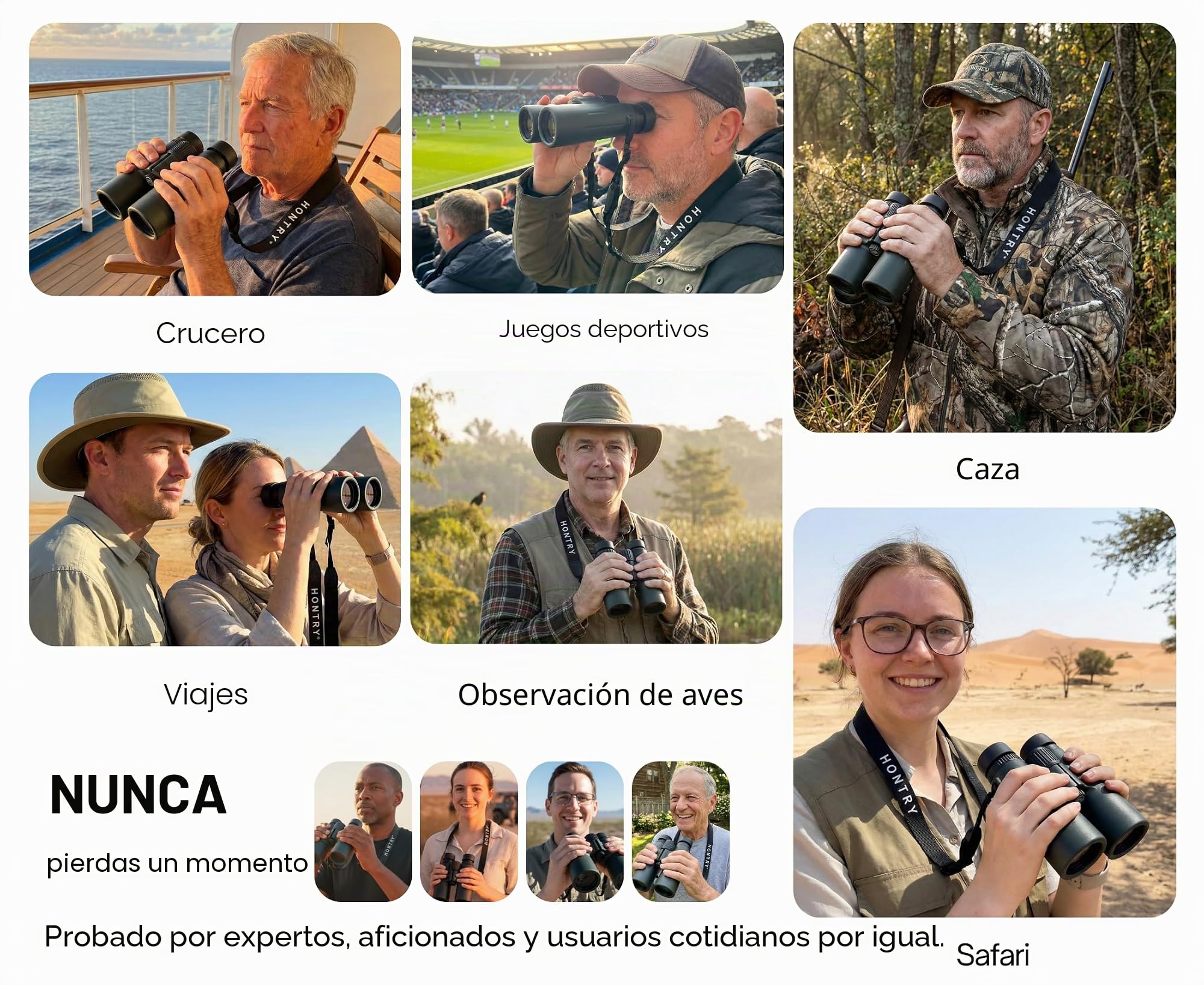 Hontry 8x42 Prismaticos Profesionales Largo Alcance para Adultos (Verde) | Impermeable para Observación de Aves, Camping, Senderismo, Viajes, Safari, Conciertos, Teatro, Deportes y Crucero