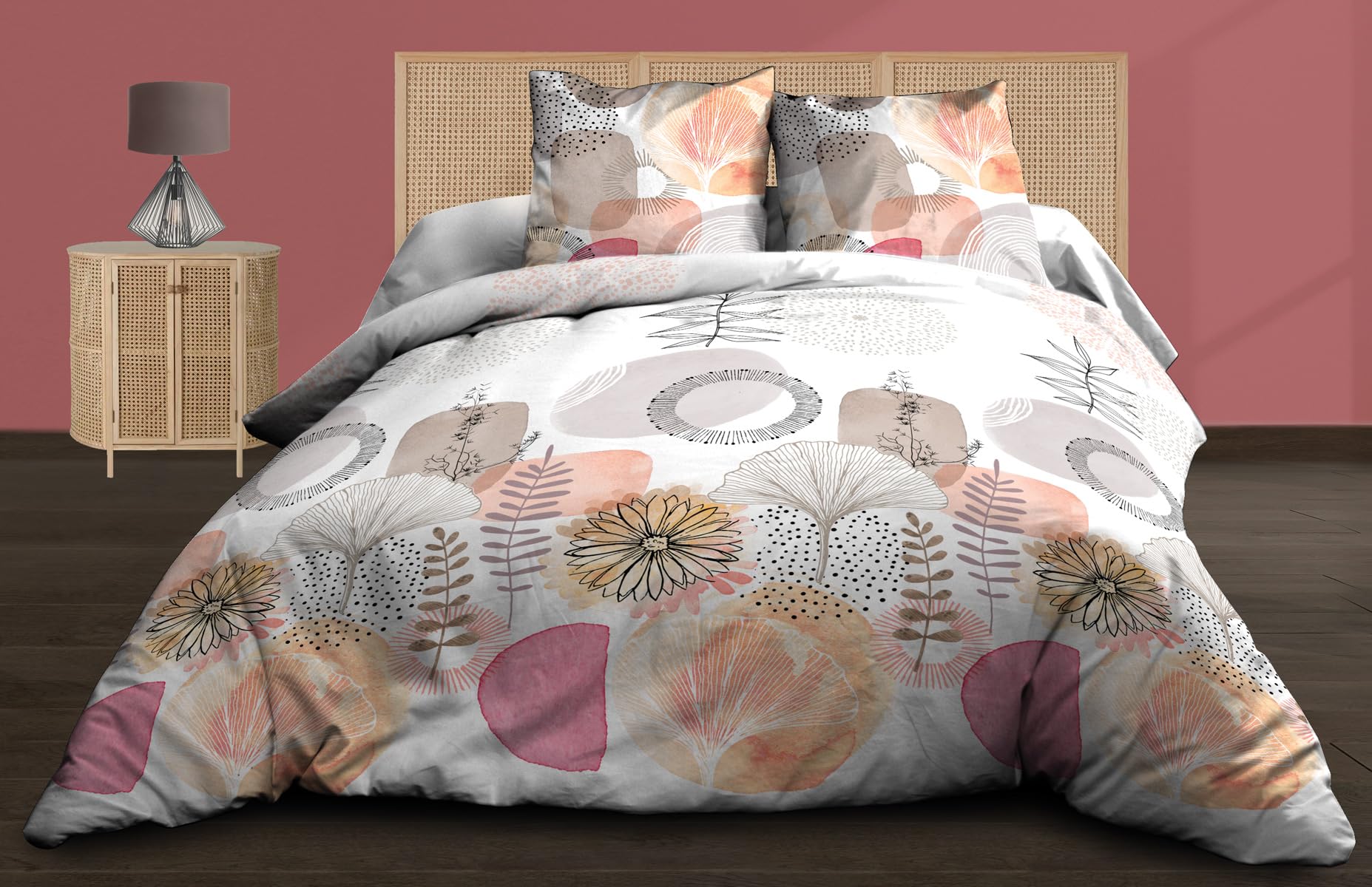 Le linge de Jules Duvet Cover 240 x 260 cm + 2 Pillowcases – Pure Cotton 57 Thread Count – Watercolour