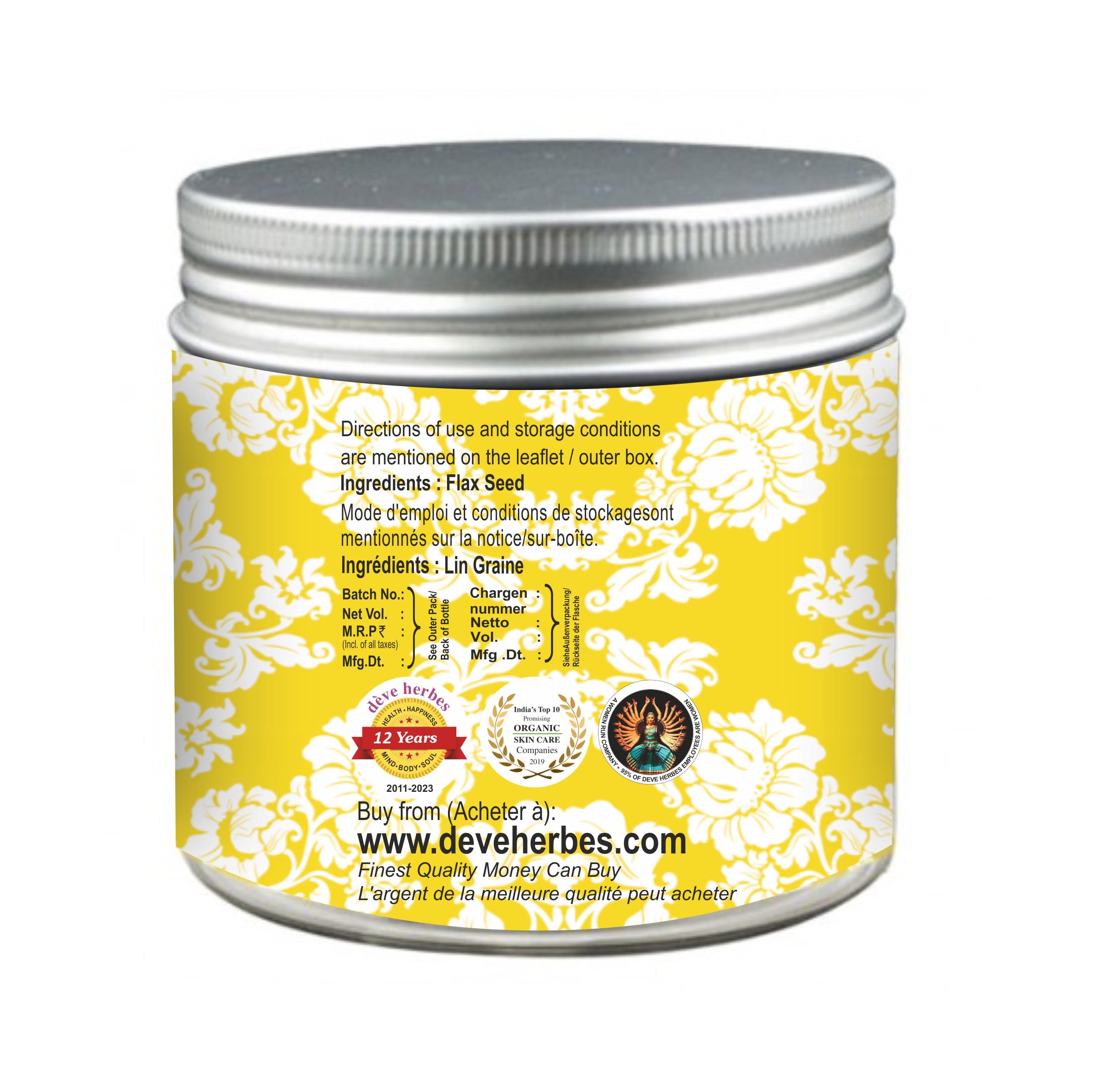 Deve Herbes Pure Flax Seed Powder (Linum usitatissimum) Organic Certified Natural Therapeutic Grade - 100gm (3.5 oz) — Amazon image 3
