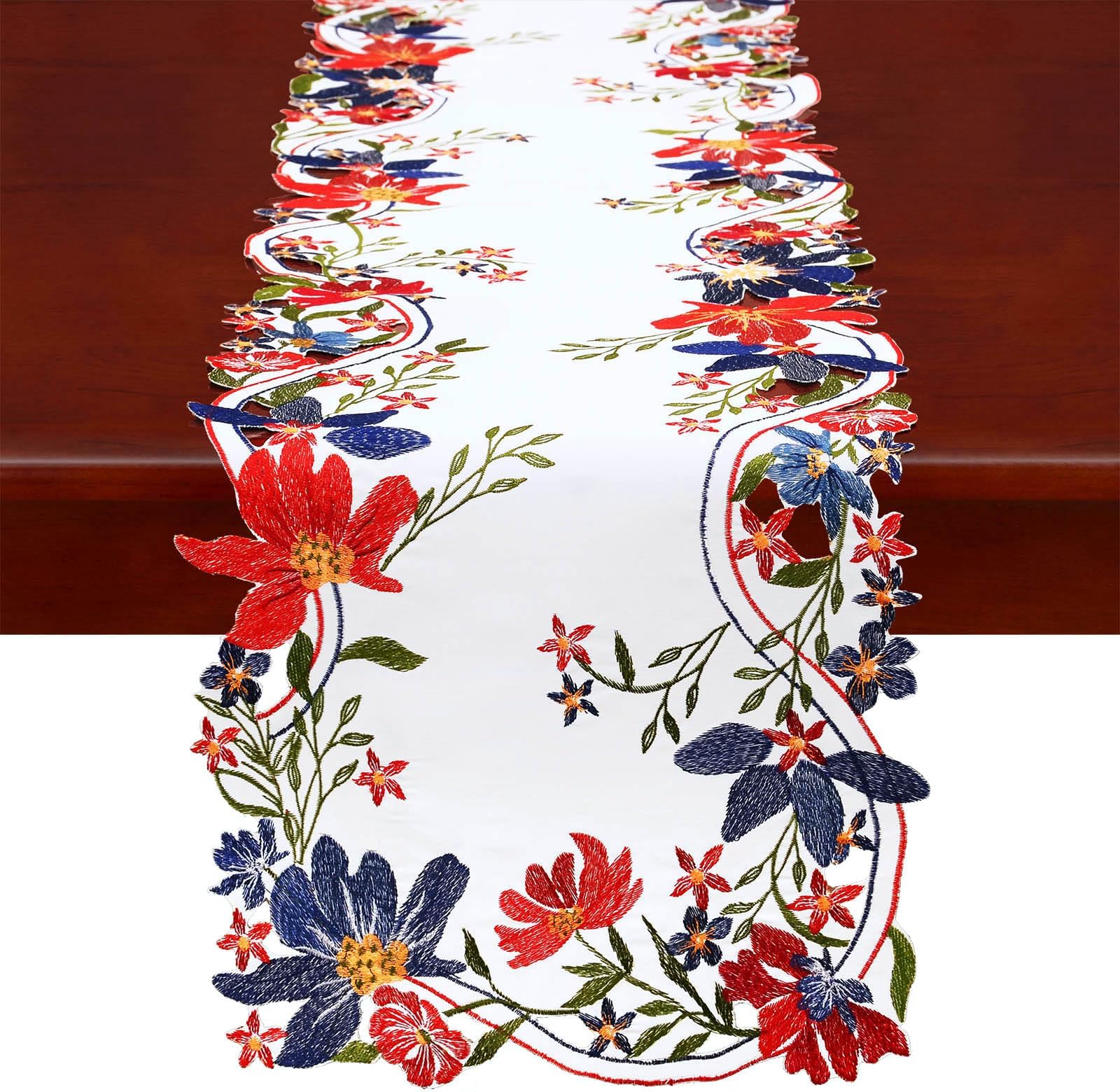 Simhomsen Embroidered Red, Blue and White July 4th Holiday Patriotic Table Runners