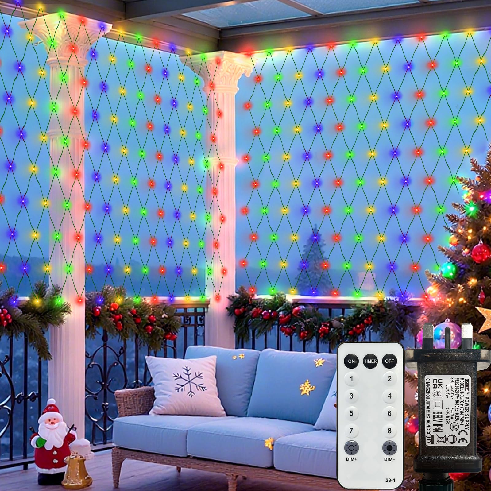 Vimlits Large Net Lights Outdoor 6m x 1.5m, 360 LED Mesh Lights for Garden Outside Fence Plug in, Waterproof 8 Light Modes Green Wire String Lights with Remote Timer Bushes Xmas Tree Decor Multicolor
