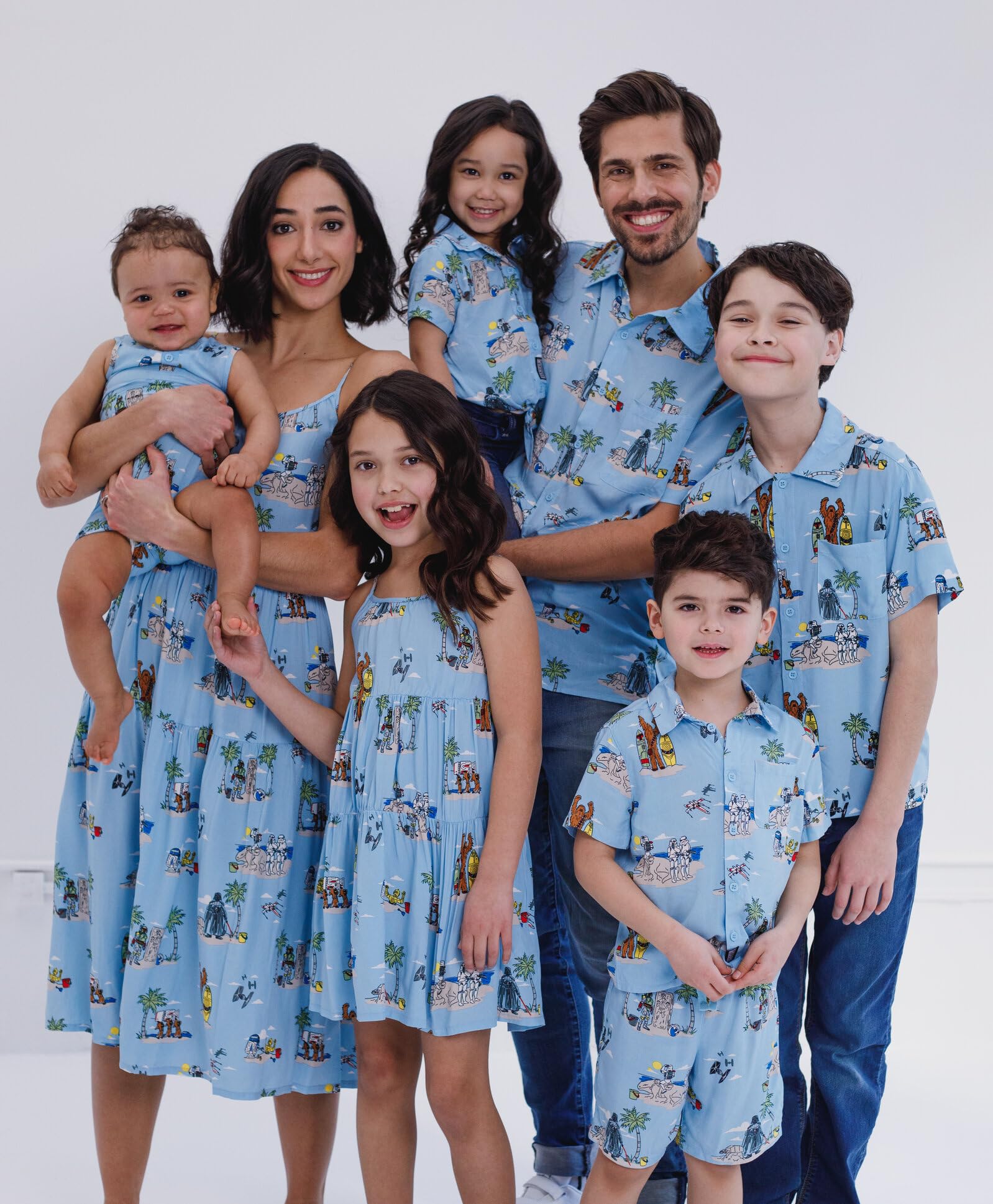 STAR WARS Chewbacca Darth Vader R2-D2 Stormtrooper TIE Fighter X-Wing Matching Family Hawaiian Button Down Shirt Adult