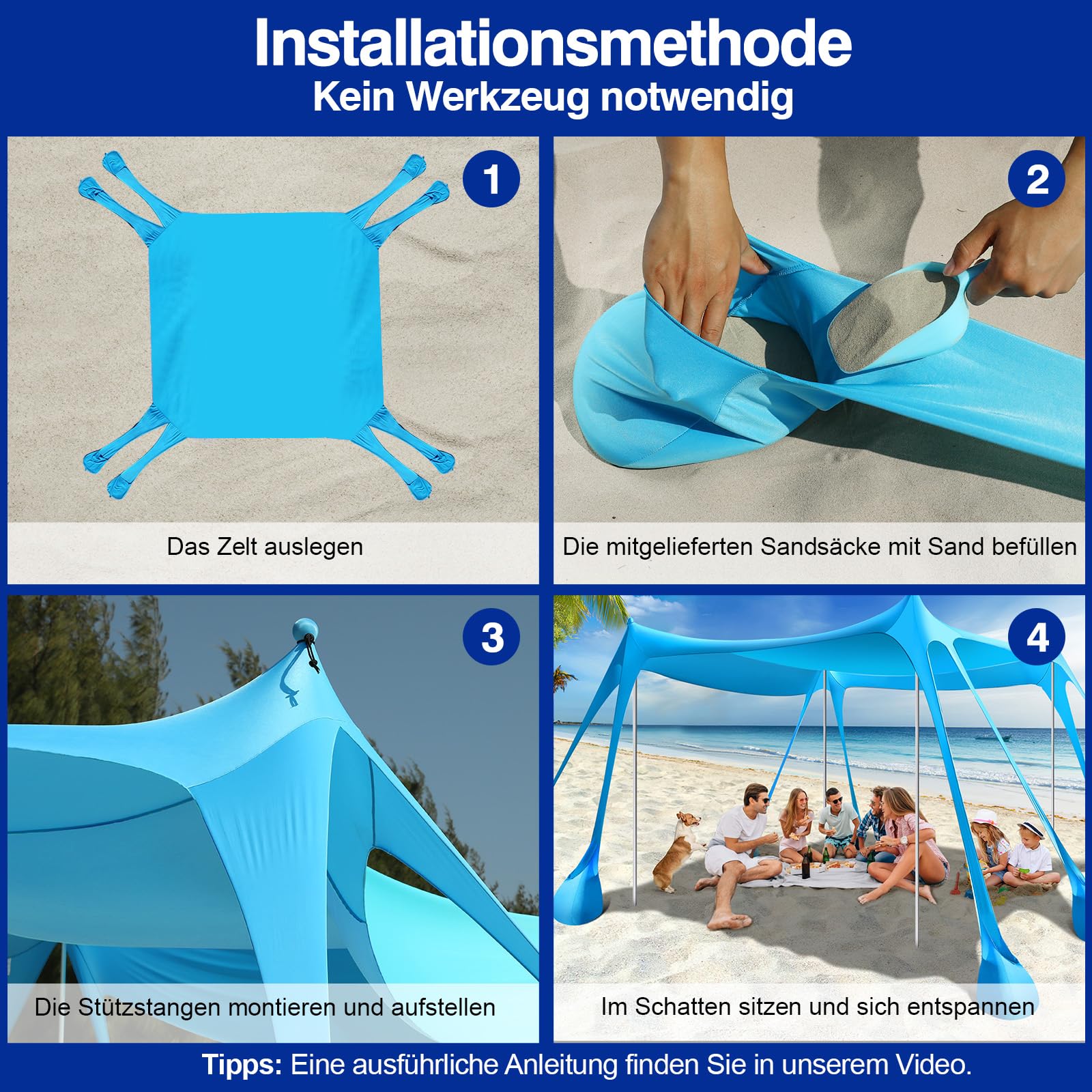 Rhino Valley Strandmuschel UV 50+ Windschutz Tragbar Sonnensegel für Camping Angeln Picknick