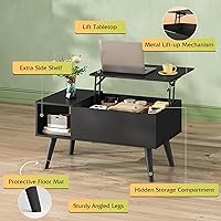 Vista 6 de WLIVE Mesa de Centro para Sala de Estar, Mesa de Centro Pequeña con Almacenamiento, Mesa Central de Comedor de Madera Moderna con Tapa Elevable