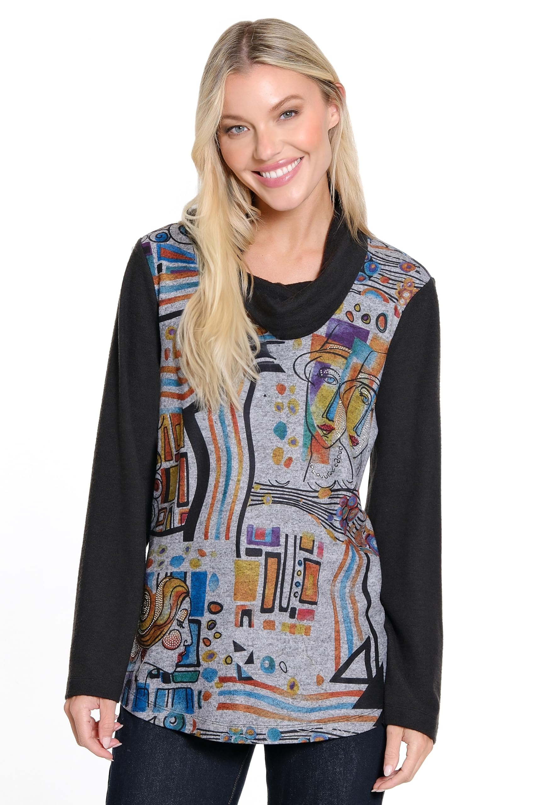 Womens Printed Knit Tunic Heat Set Details-image-29