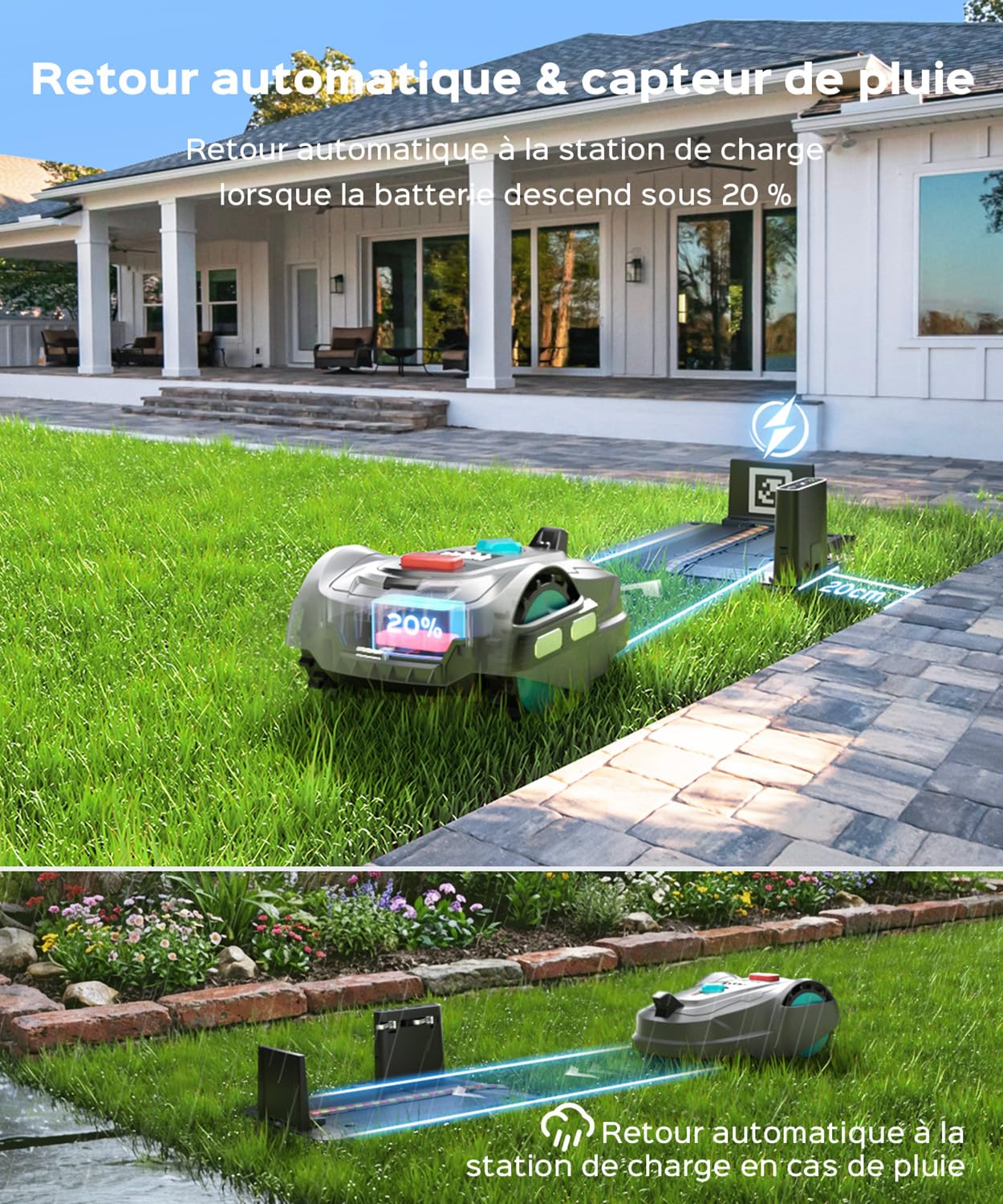 YARDCARE M800Plus Robot Tondeuse sans Fil Périphérique, 800 m², Positionnement GPS + Vision IA, Tondeuse Robot sans Câble, Mode de Tonte en U, Détection de 150 Obstacles, Recharge Automatique, App