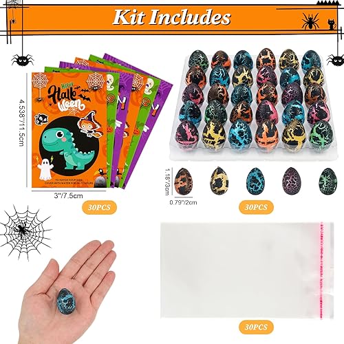 Miniatura 5 de Recuerdos de fiesta de Halloween, paquete de 30 huevos de dinosaurio para incubar de Halloween, rellenos de bolsas de regalos de Halloween a granel,