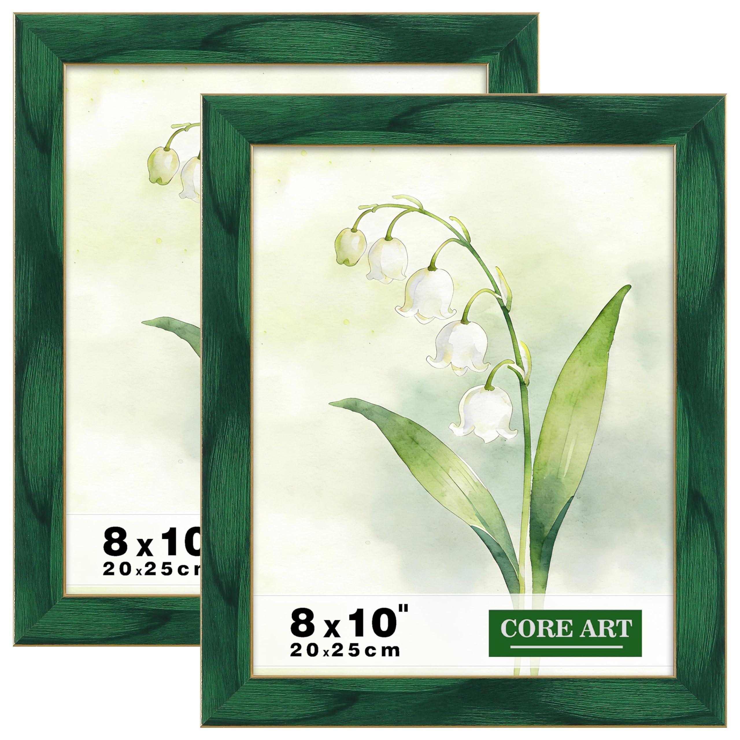 CORE ART 8x10 Picture Frames Green Photo Frames Set of 2, 8 by 10 Colorful Frame with HD Plexiglass, Wall or Tabletop Display