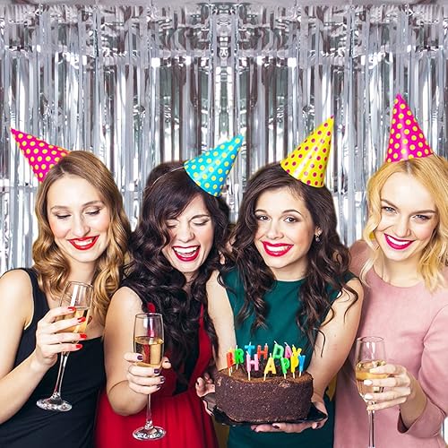 Miniatura 8 de Paquete de 2 cortinas de flecos de papel de aluminio verde de 3.2 x 8.2 pies, cortina de lluvia con flecos metálicos de oropel para decoración del