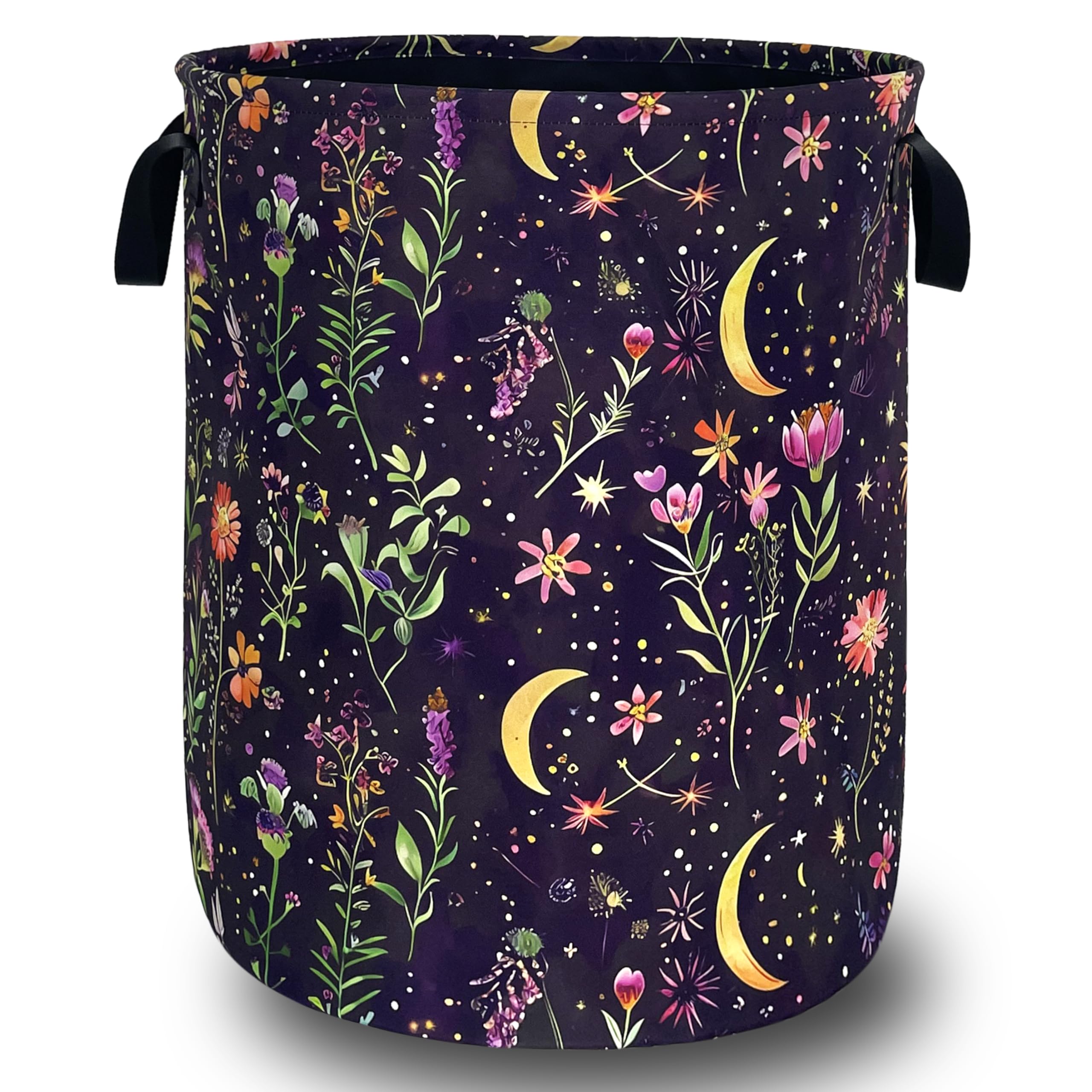 Moon Wild Flowers Laundry Basket Oxford Cloth Foldable Hamper 18.9x16.5Inch