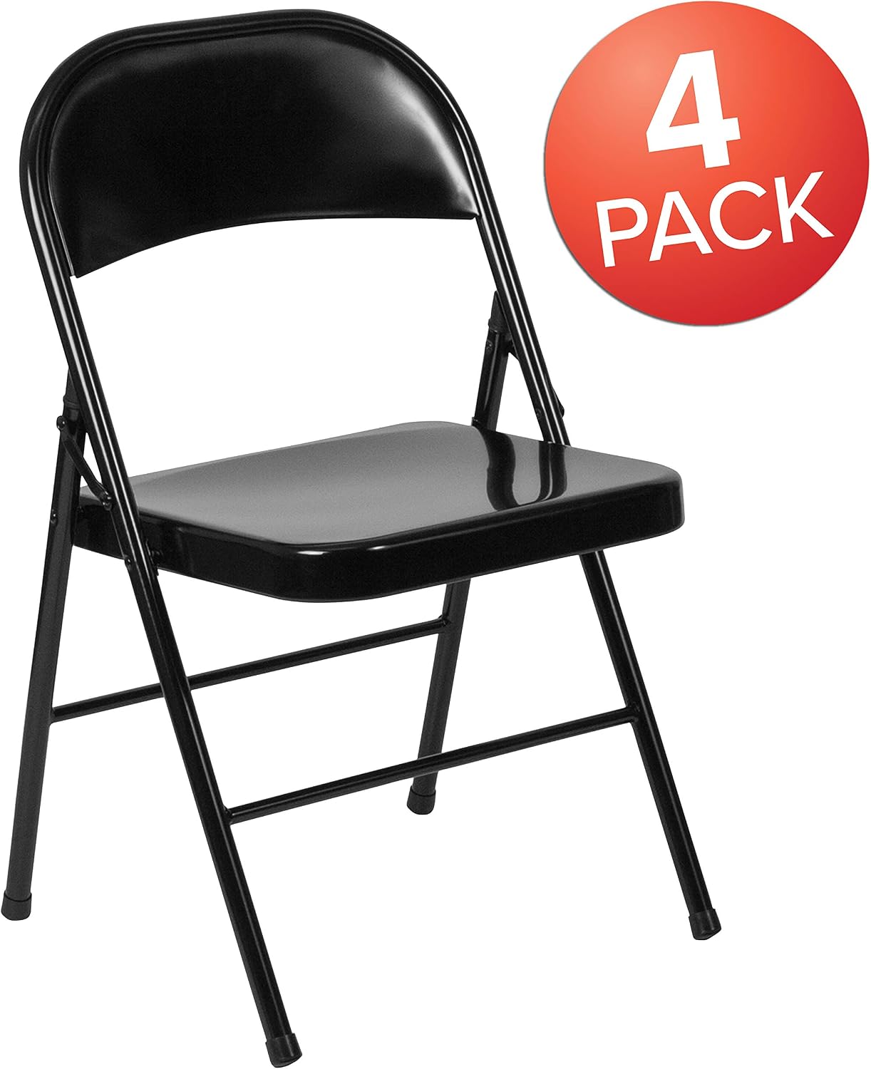 EMMA + OLIVER 4 Pack Double Braced Black Metal Folding Chair