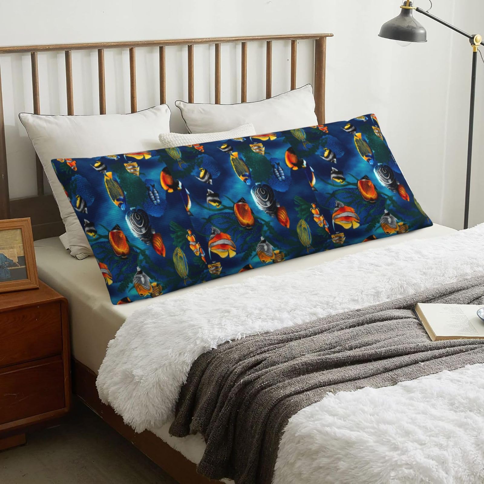 Sea Tropical Fish, Body Pillow Cover with Zipper,Long Body Pillowcase 20 x 60 in