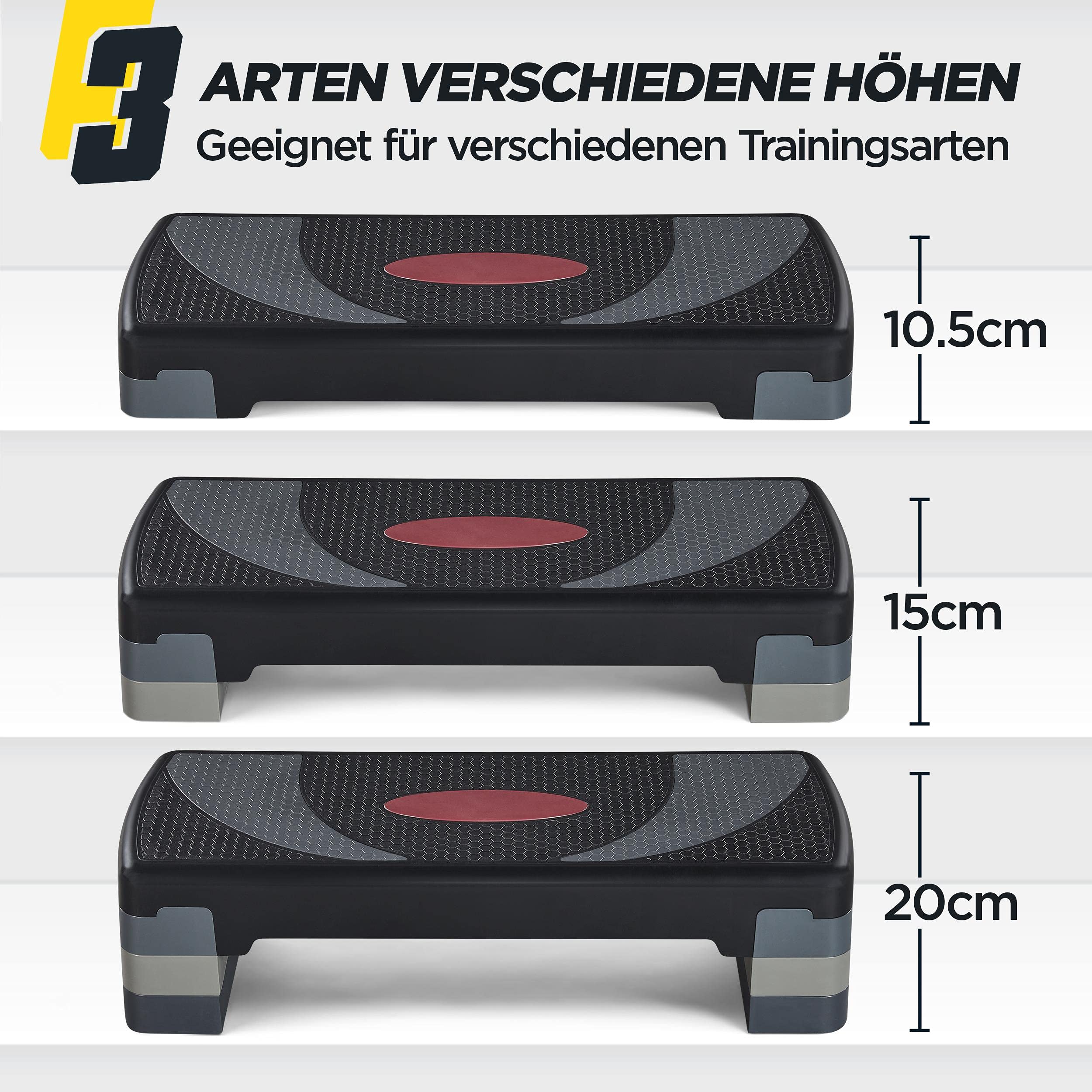Yaheetech Steppbrett Fitness Aerobic Stepper Höhenverstellbar Step Bench mit 3 Stufen (10/15/20 cm) Rutschfestes Trainingsgerät für Büro und Zuhause
