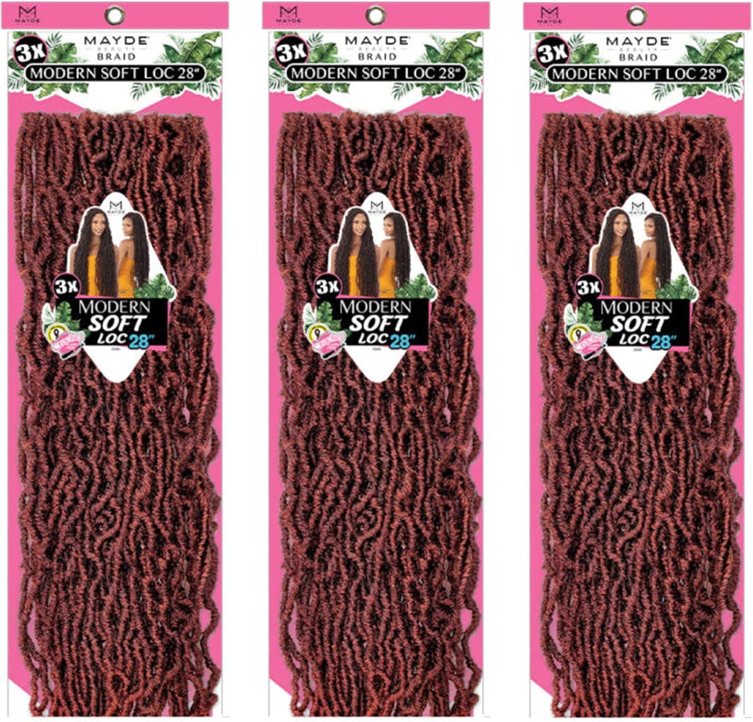 Mayde Beauty Crochet Braid 3X MODERN SOFT LOC 28" (3-PACK, BURG)