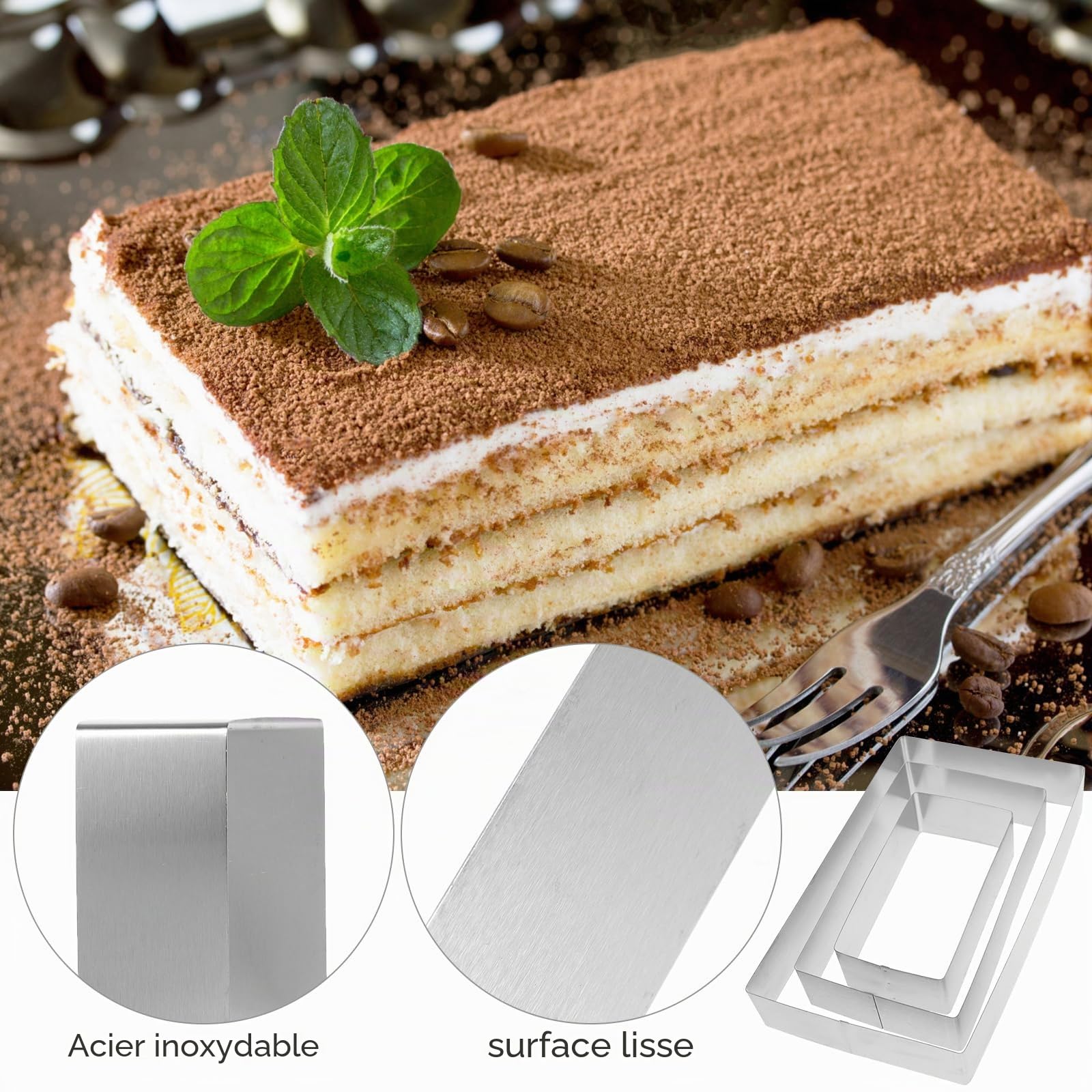 Cabilock Ensemble De 3 Moules Rectangulaires En Acier Inoxydable 9.84X5.91X1.77 Pouces Pour Gâteau Tiramisu Mousse Fromage Outil De Cuisine Réutilisable
