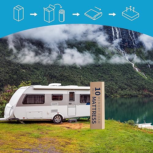 Miniatura 9 de Opoiar Colchón corto Queen de 10 pulgadas, colchón de espuma viscoelástica de té verde gel para caravanas, cámpers y remolques, cama en una caja,