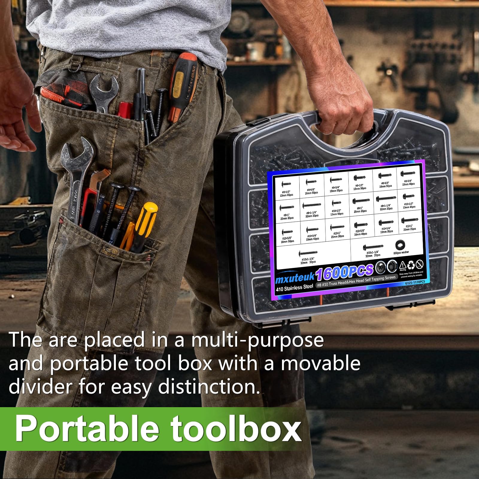 mxuteuk 1170 viti autofilettanti per metallo, viti autofilettanti in acciaio inossidabile 410, viti autofilettanti a testa esagonale e testa esagonale da 1/2 "a 1-1/4", viti autofilettanti per