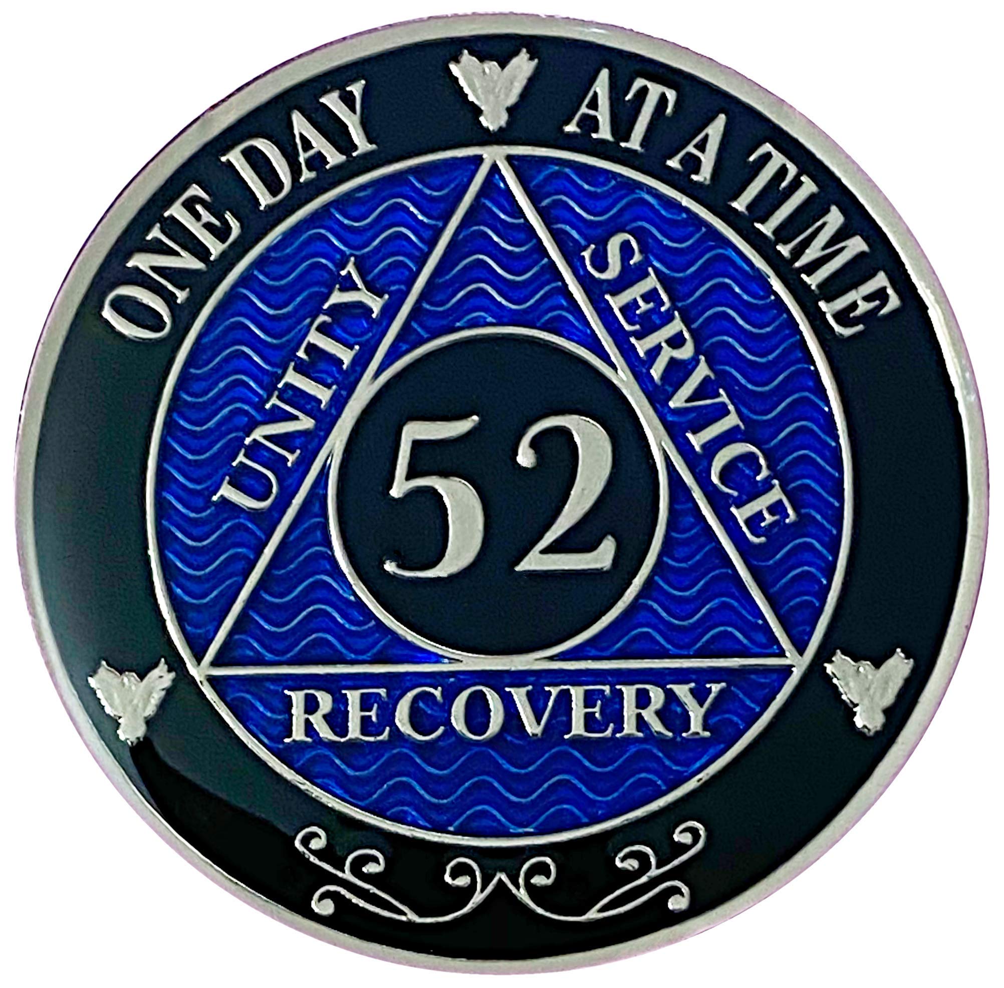 Simply Minimal(Years 46-55) AA Silver Color Plated-Medallion, Alcoholics Anonymous Chip, AA Coin