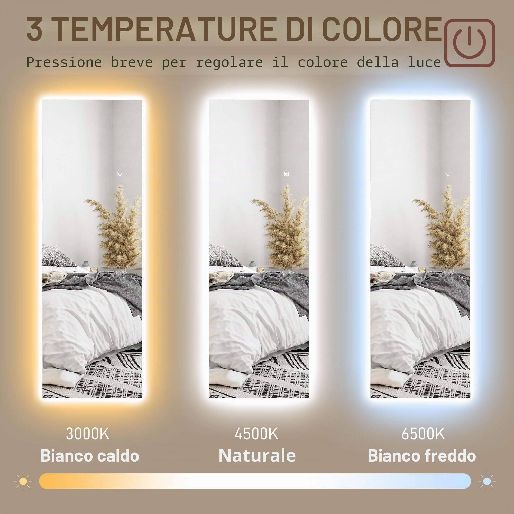 HOMCOM Specchio a tutta lunghezza con LED 40x120 cm Trasparente