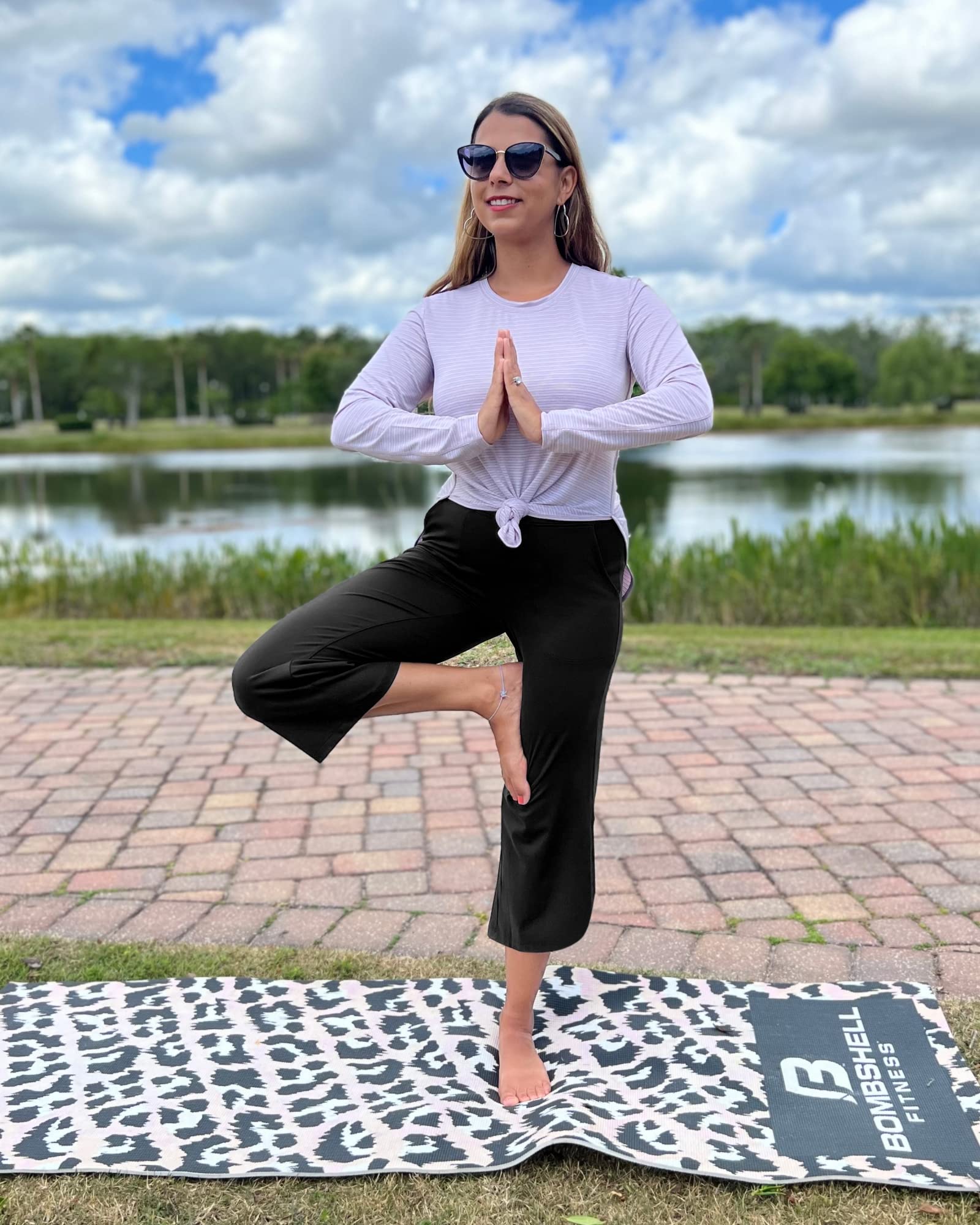 G4Free Pantalon capri pour femme, pantalon de yoga à jambes larges, extensible, décontracté, avec poches