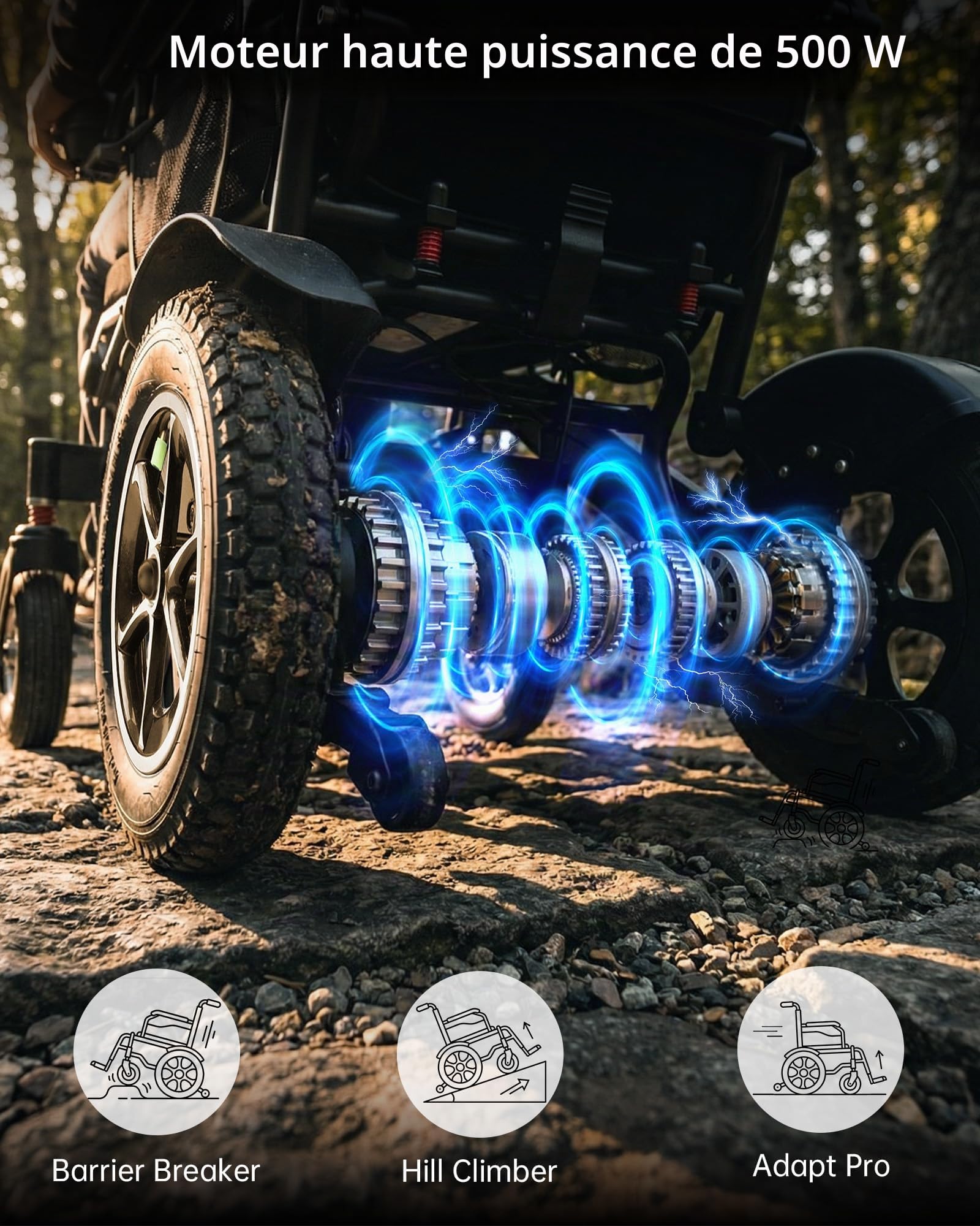 Fauteuil Roulant Électrique Pliable pour Adultes | Charge Max 182 kg & Autonomie 48 km | Batterie Lithium 25 Ah Moteurs 500W | Roues Gonflables 32 cm Extérieur | Noir