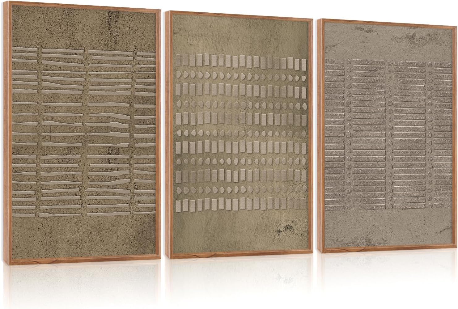 Large Abstract Brown Beige Framed Canvas Wall Art,Modern Lines Dots Wall Decor,Boho Neutral Minimalist Artwork,Mid Century Geometric Art Print for Living Room,Bedroom,Office- 24"x36"x3