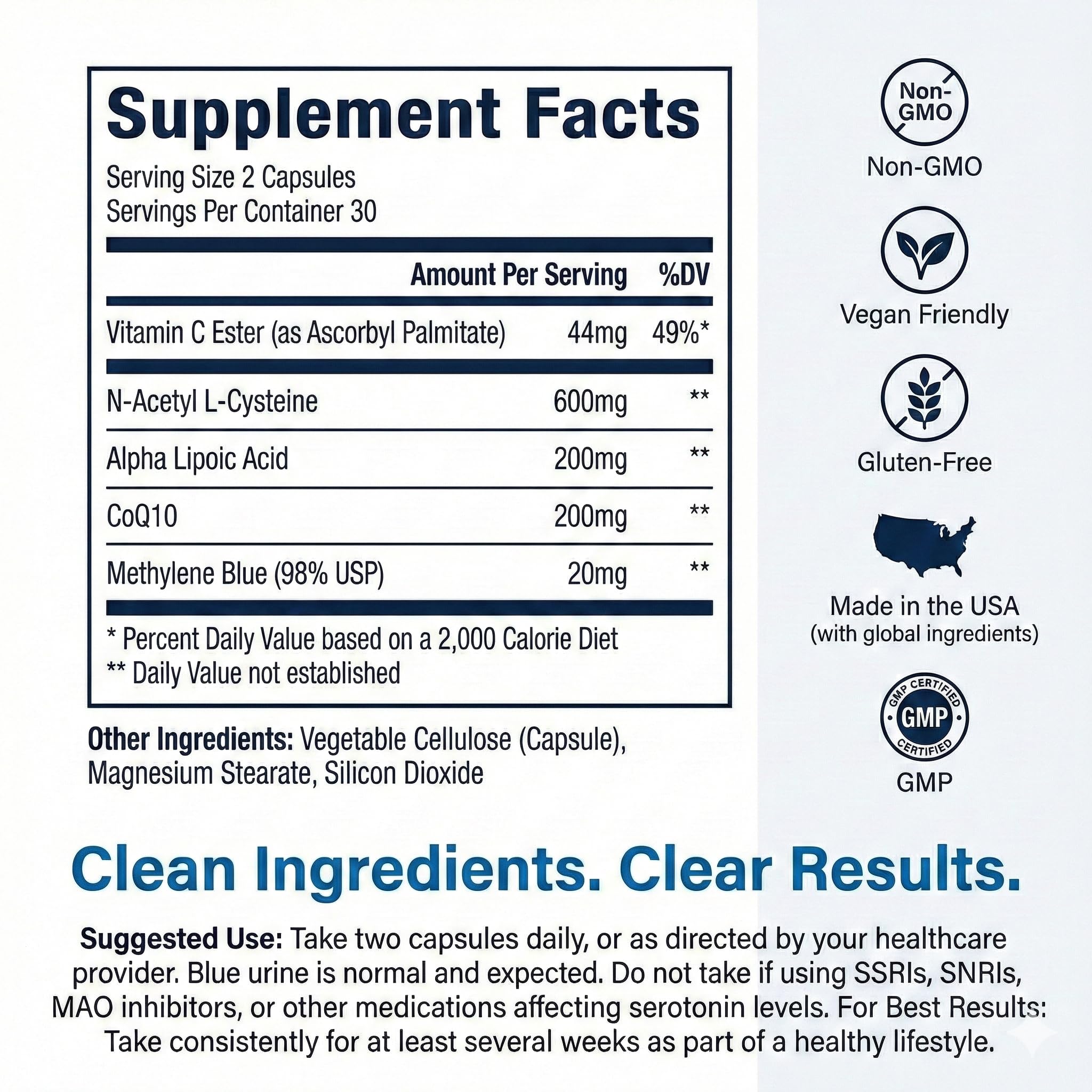 CogniTune Methylene Blue Capsules 5-in-1 Nootropic with NAC & CoQ10, 60 Ct — Amazon image 6