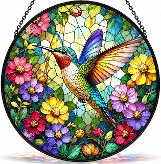 Suncatcher, Colorful Hummingbird Printed Glass Window Decor