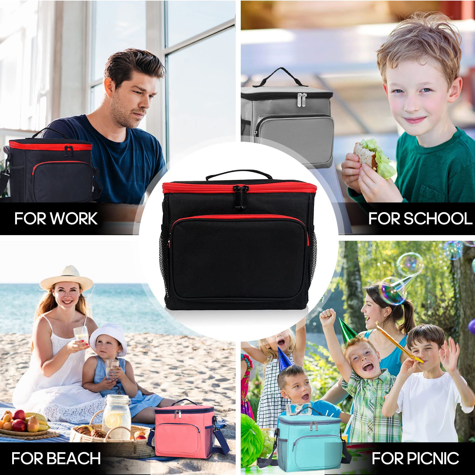 Sac à déjeuner, sacs fourre-tout thermiques de travail, grand sac alimentaire à double compartiment de 10 L pour hommes, enfants, filles, adultes, dames, pique-nique, camping, école, sacs de transpo